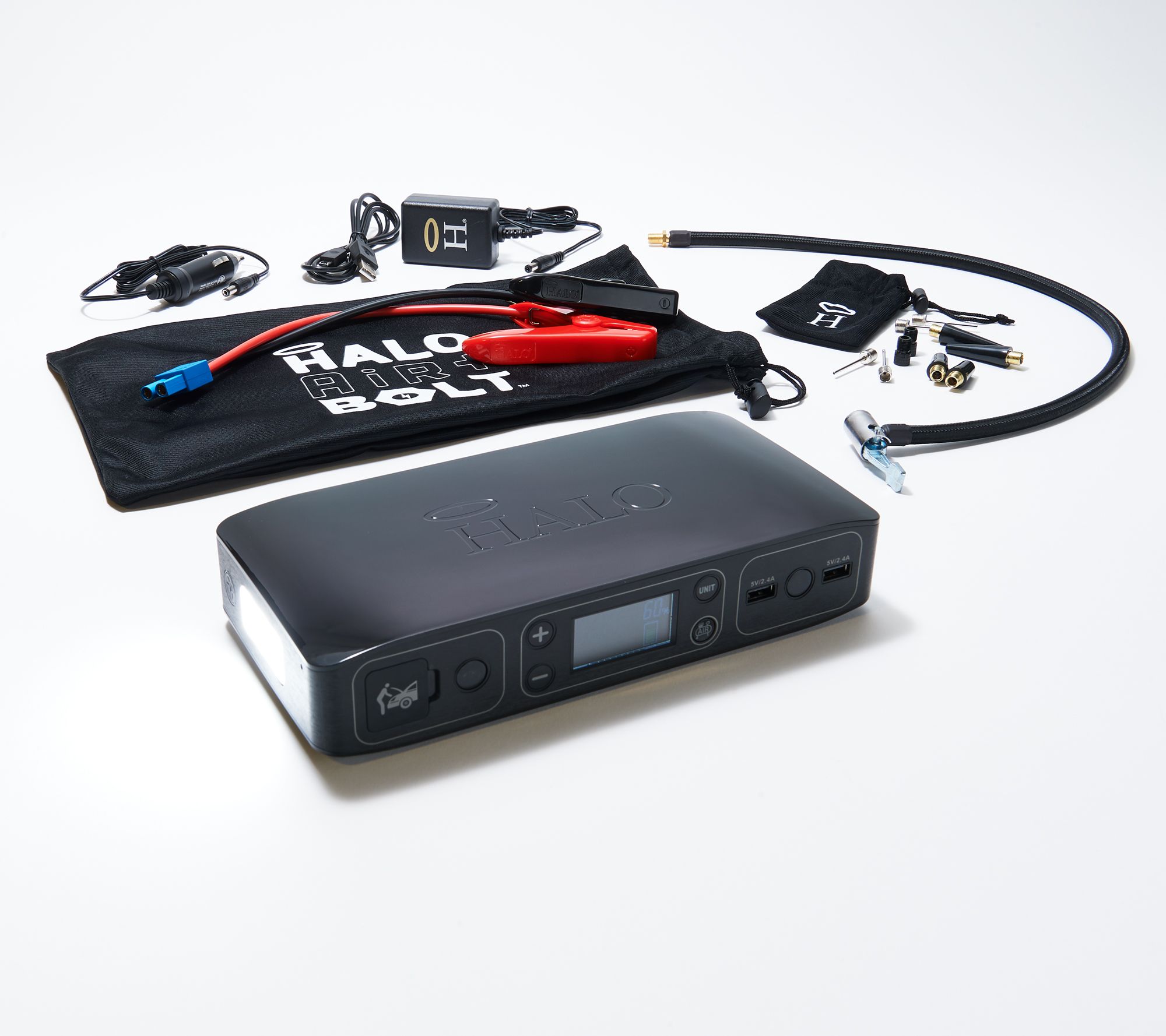 halo bolt air car jump starter air compressor with accessories