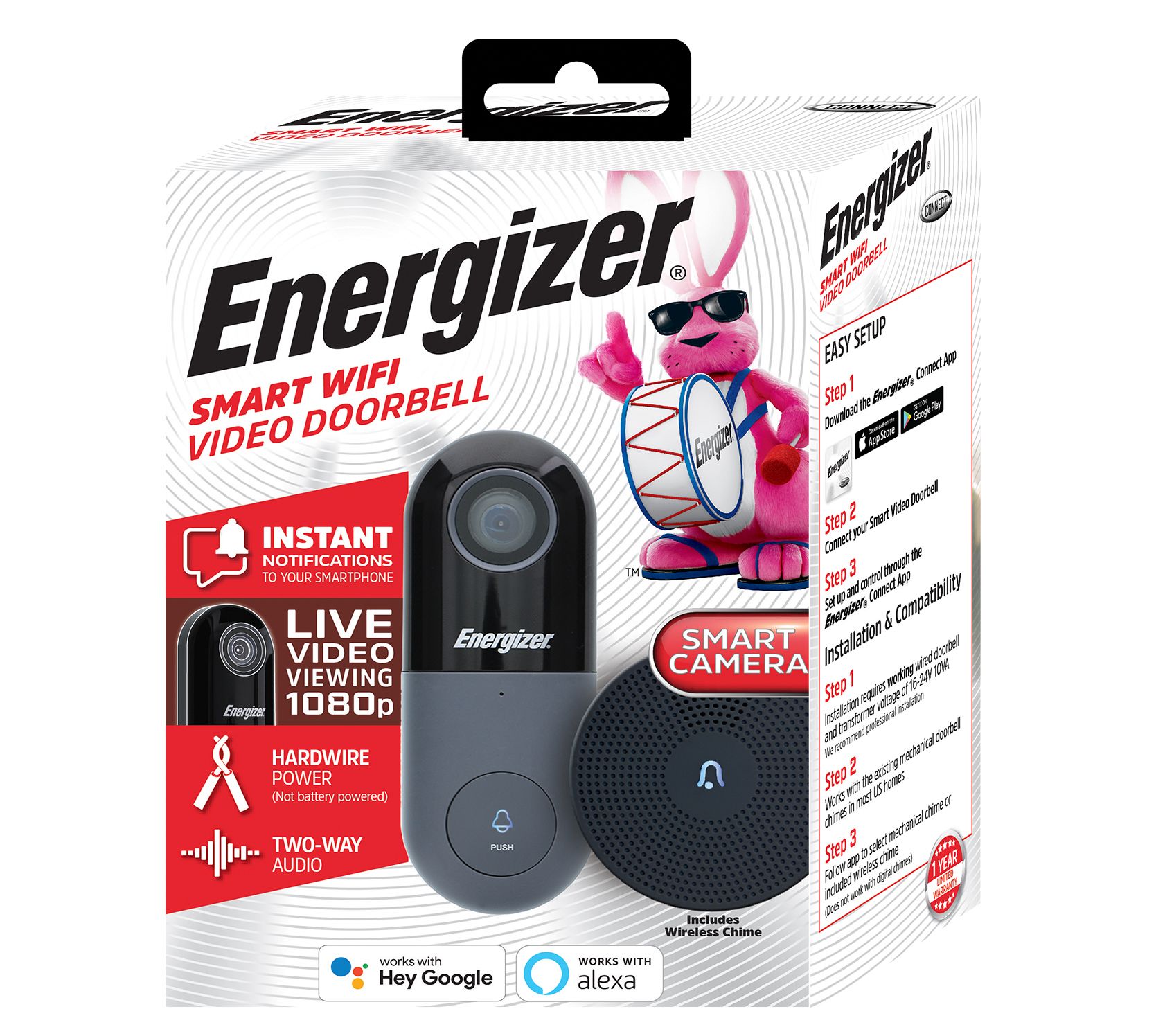 Smart Wifi 1080p Video Doorbell - Energizer