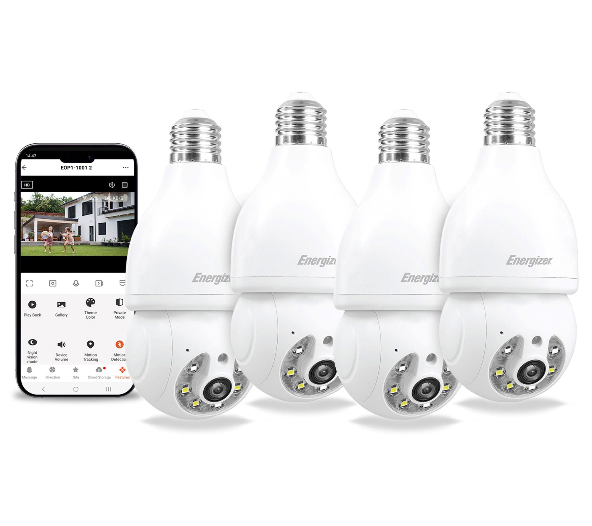 Energizer 2K Pan & Tilt Light Socket Smart Camera 4-Pack