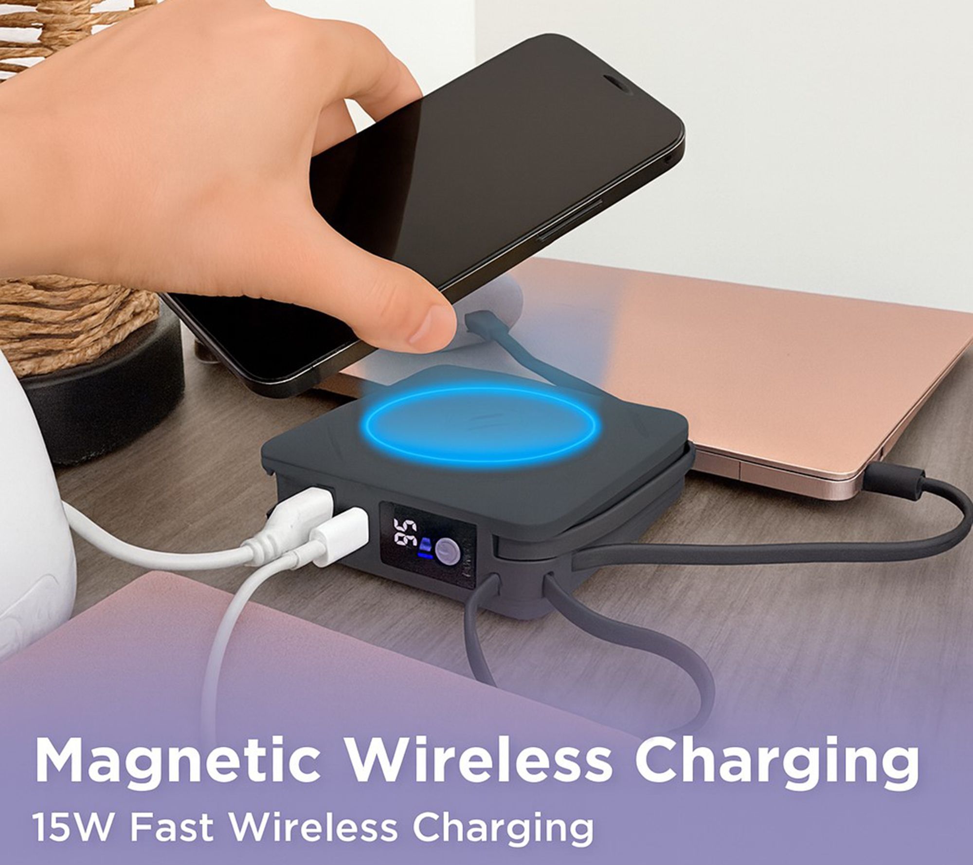 Uncaged Ergonomics10K mAh Power Bank w/Cables Wireless Charge