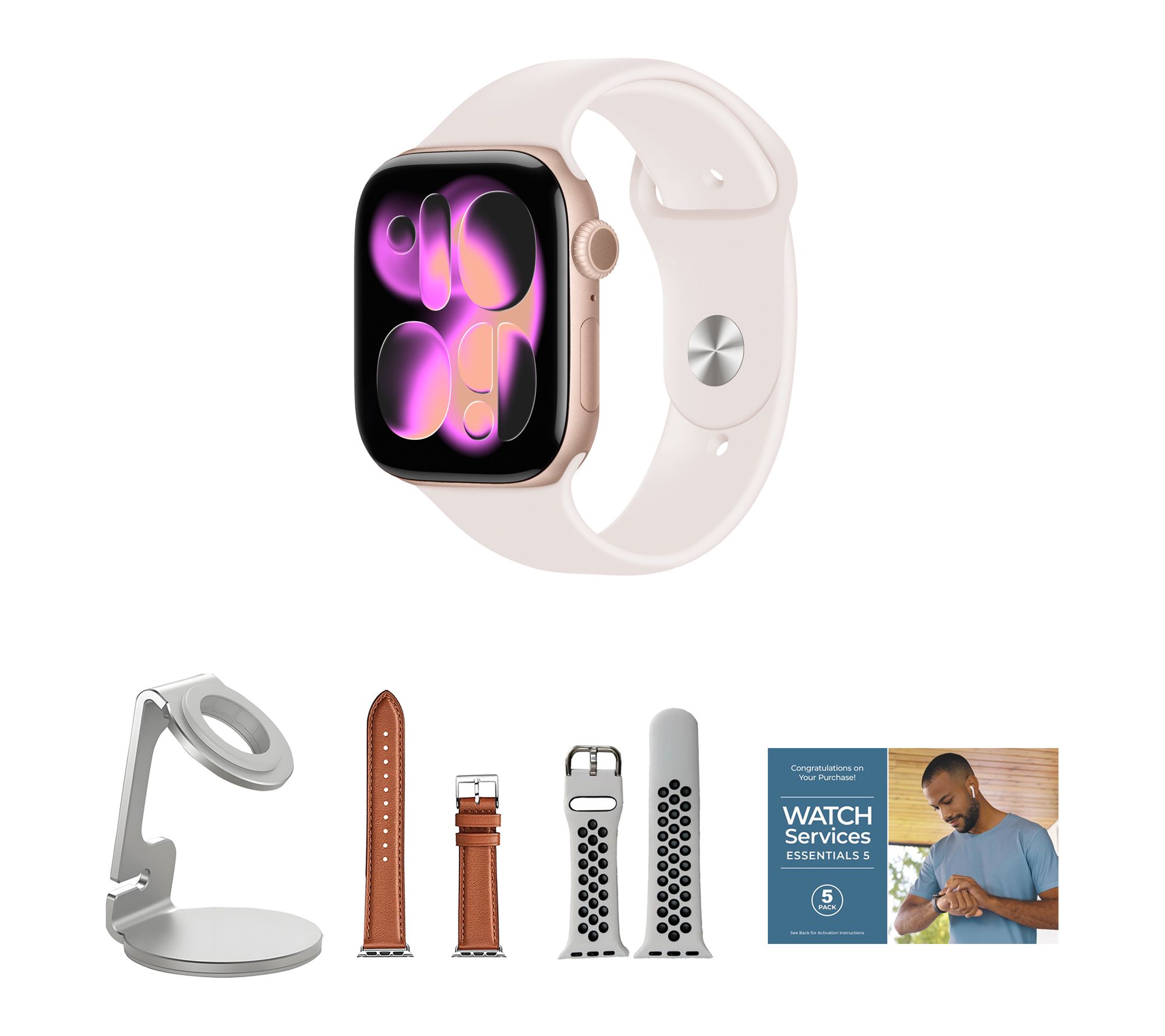 Apple Watch Series 11 GPS 42mm S/M with Leather Band & Charging Stand