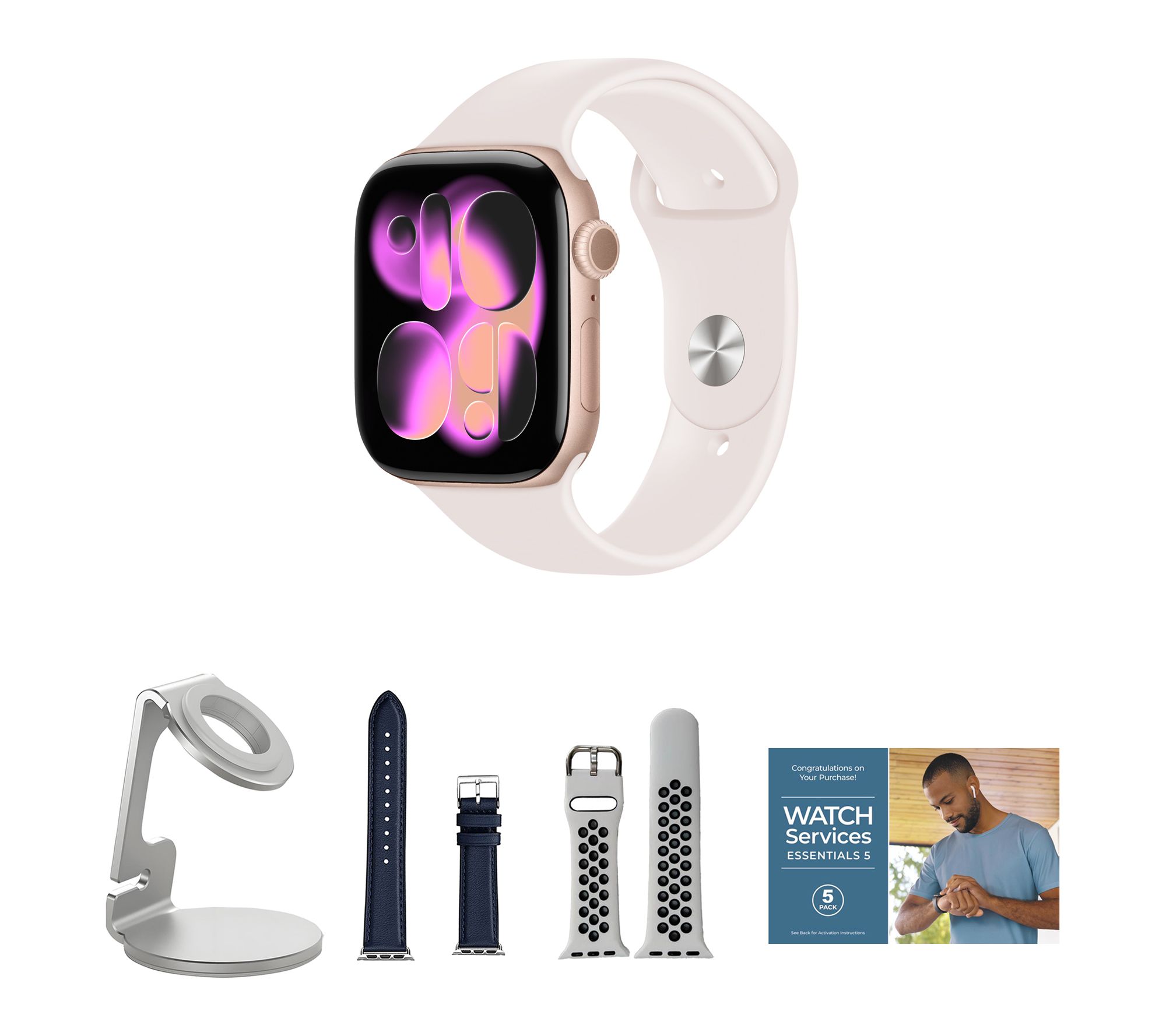 Apple Watch Series 11 GPS 42mm S/M with Leather Band & Charging Stand