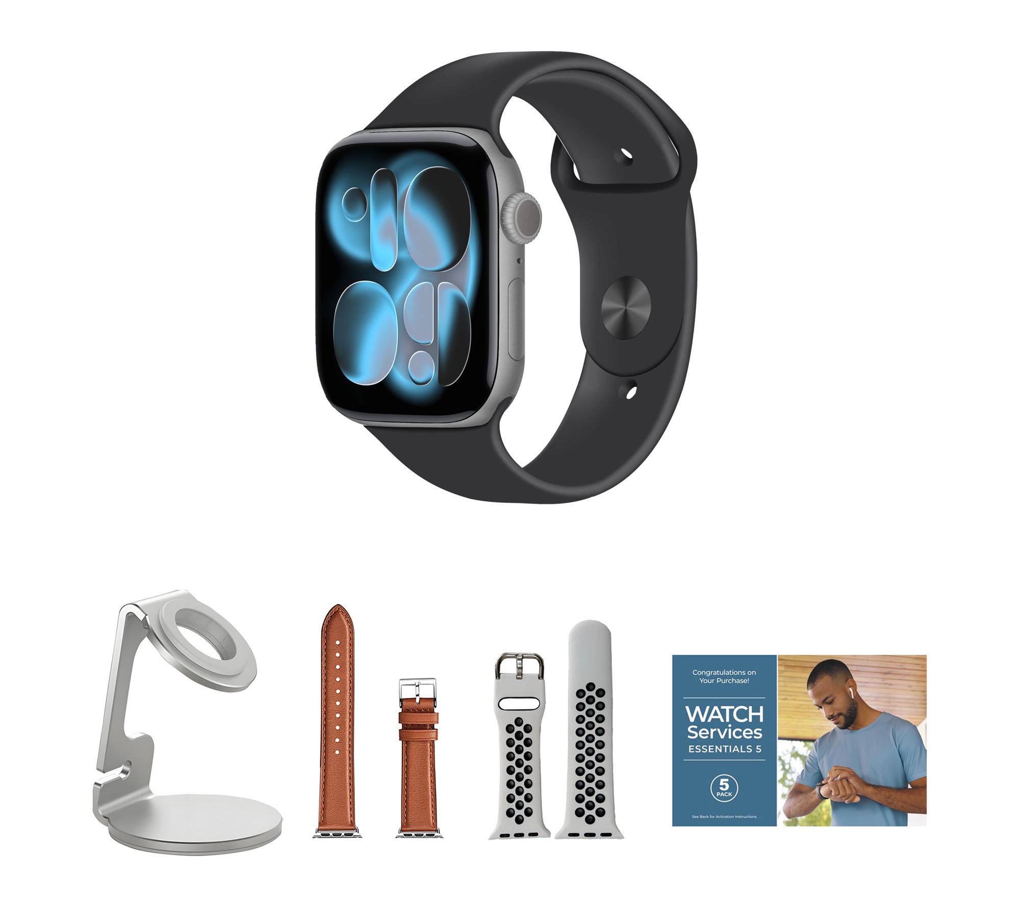 Apple Watch Series 11 GPS 42mm S/M with Leather Band & Charging Stand