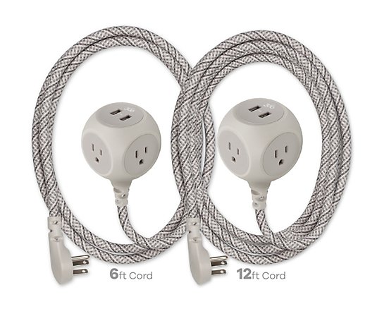 360 Electrical 6ft and 12ft Braided Cable Charging Cubes w/ 3 AC & 2 USB