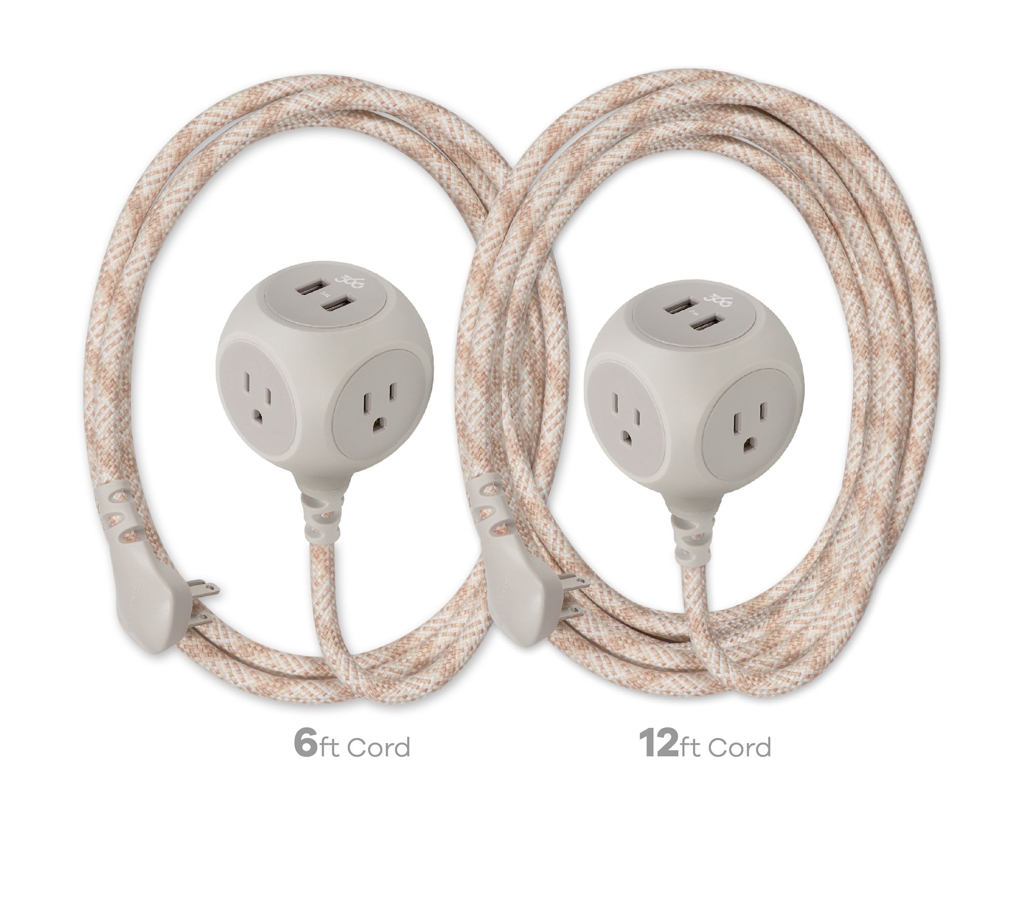 360 Electrical 6ft and 12ft Braided Cable Charging Cubes w/ 3 AC & 2 USB