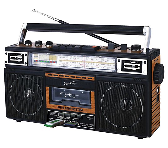 Supersonic Retro 4-Band Radio & Cassette Player with BT (Wood)