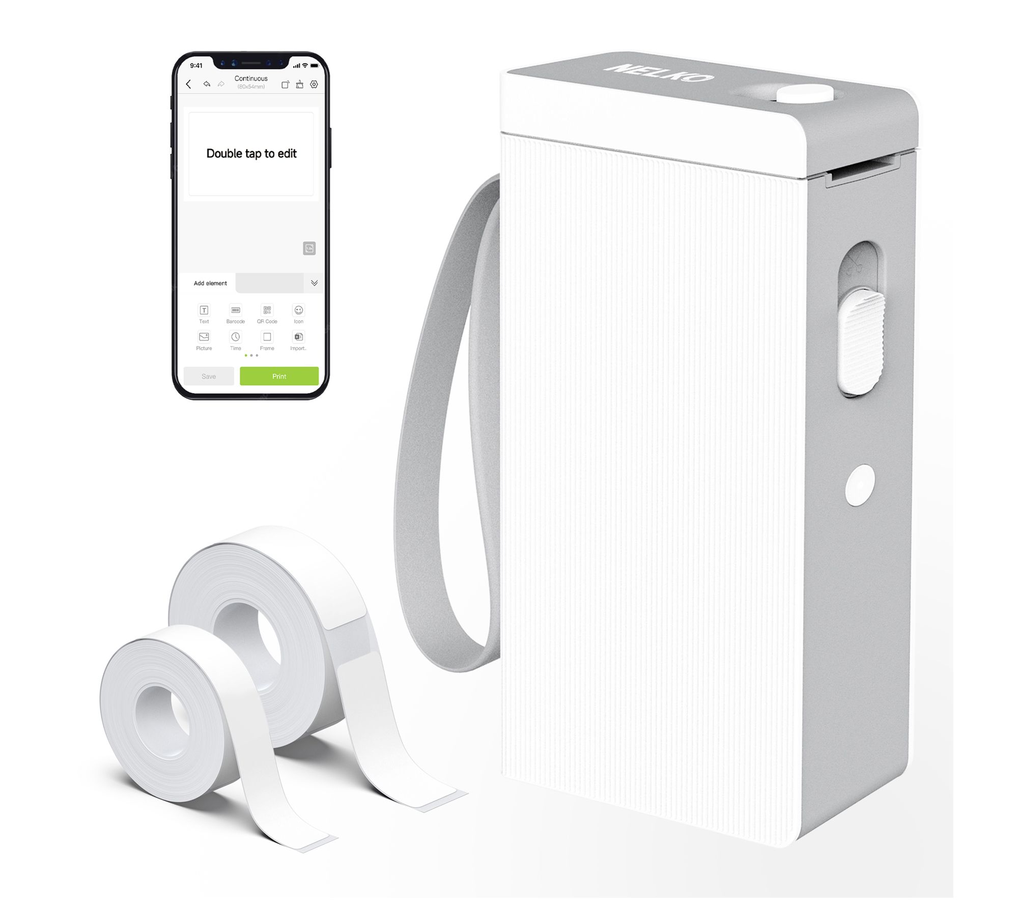 Nelko P22 Bluetooth Label Printer with 100pc Roll and 180pc Ro