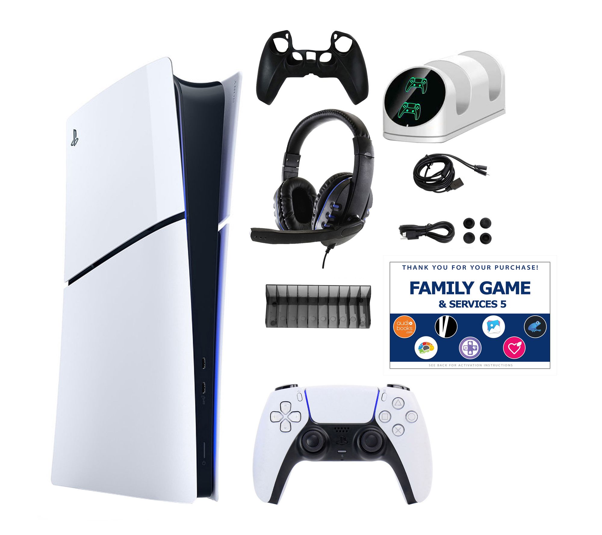 PS5 Slim Digital Bundle with Accessories Kit &Voucher