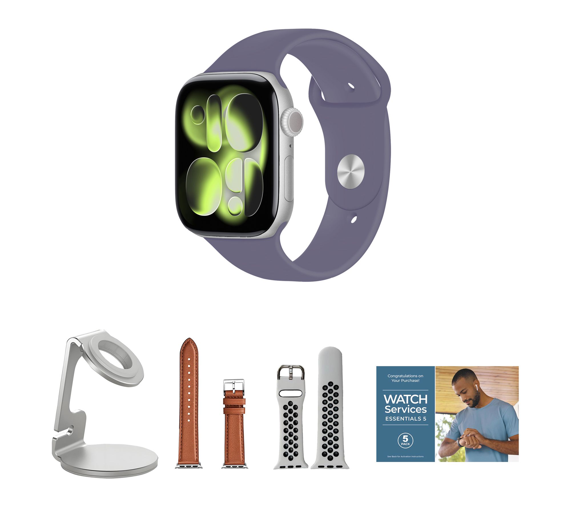 Apple Watch Series 11 GPS 42mm M/L with Leather Band & Charging Stand