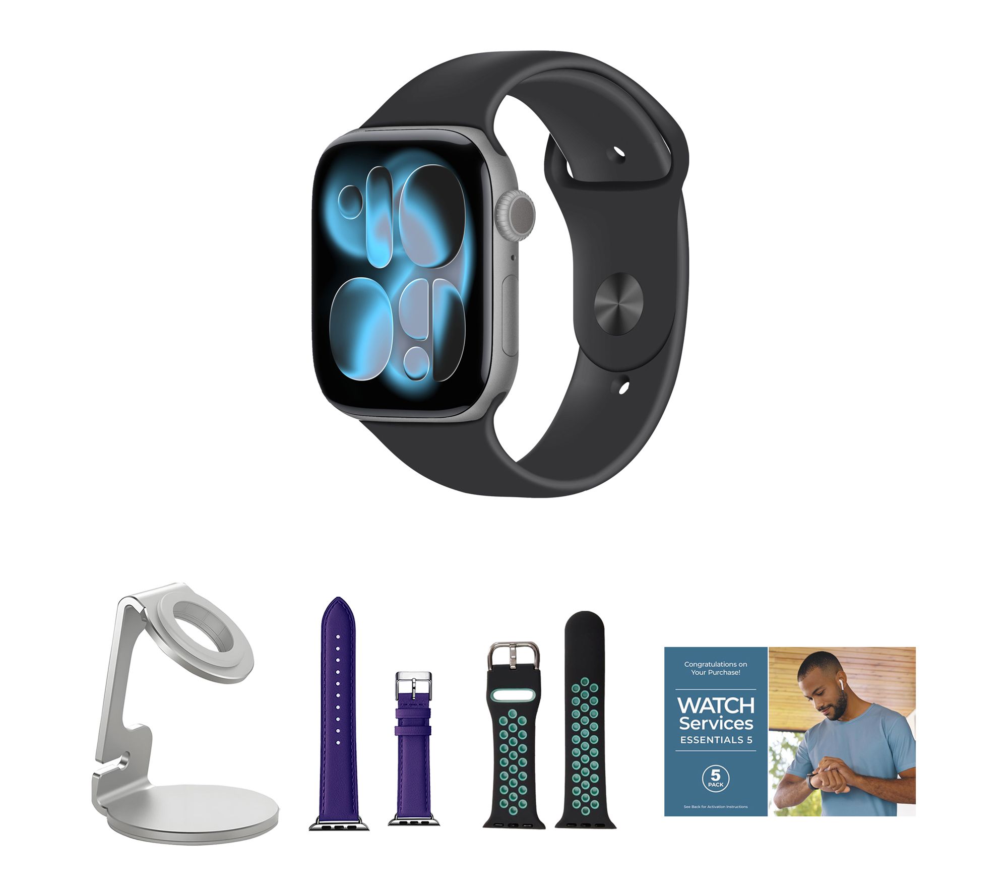Apple Watch Series 11 GPS 42mm M/L with Leather Band & Charging Stand