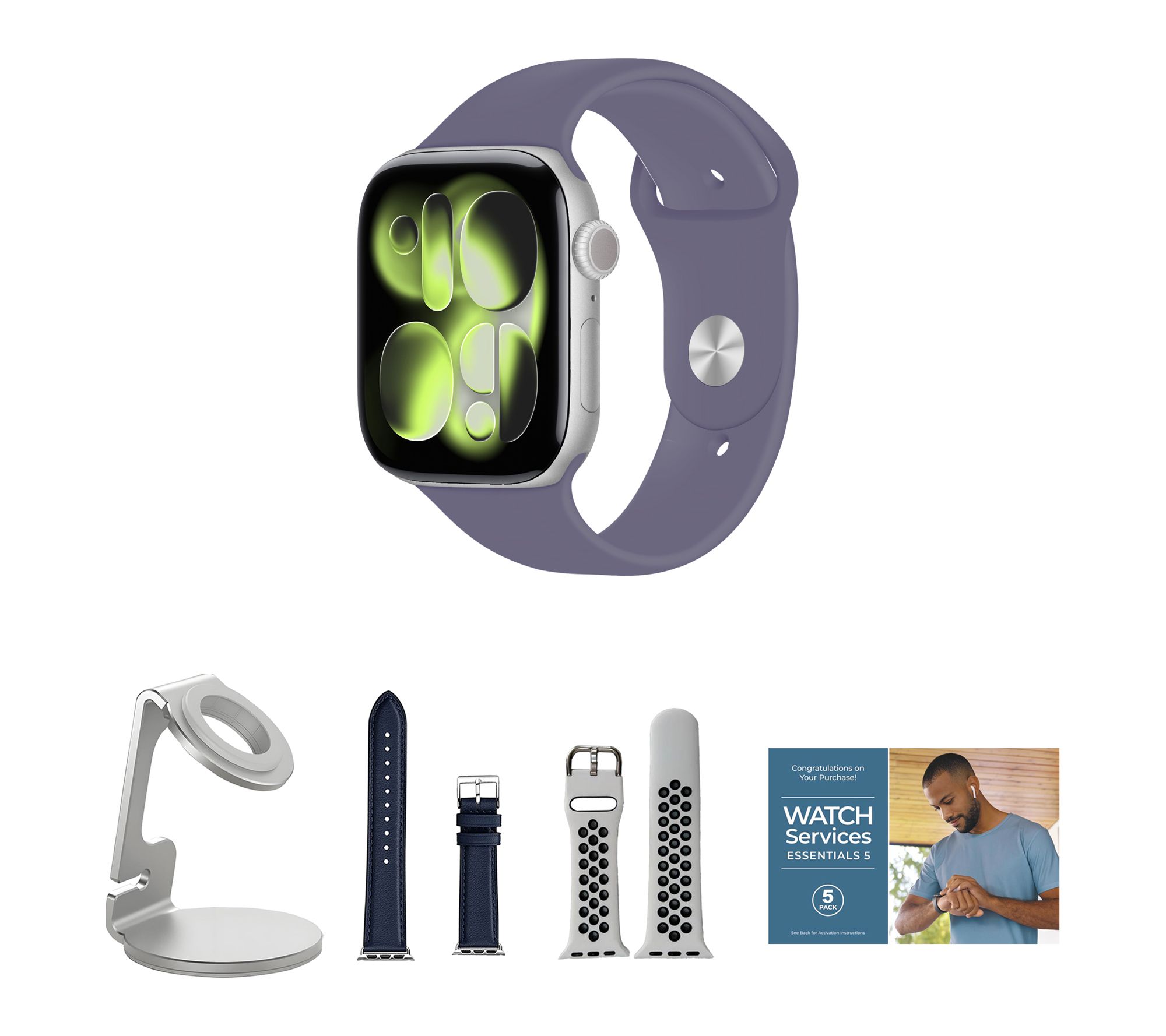 Apple Watch Series 11 GPS 46mm S/M with Leather Band & Charging Stand