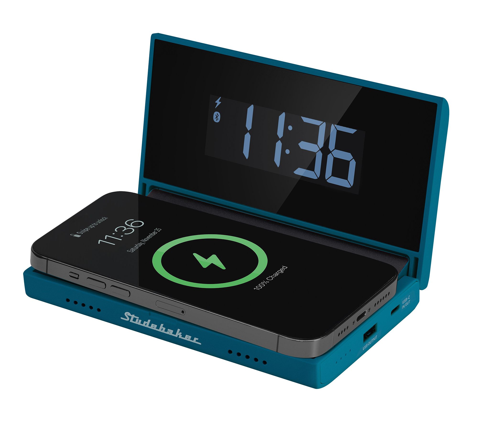 Techmate 3-in-1 Portable Bluetooth Speaker, Power Bank & Clock
