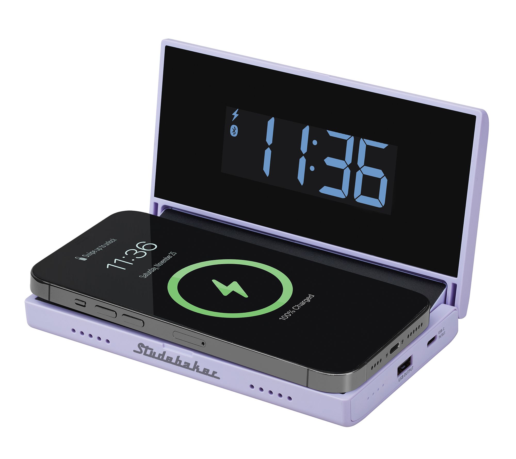 Techmate 3-in-1 Portable Bluetooth Speaker, Power Bank & Clock