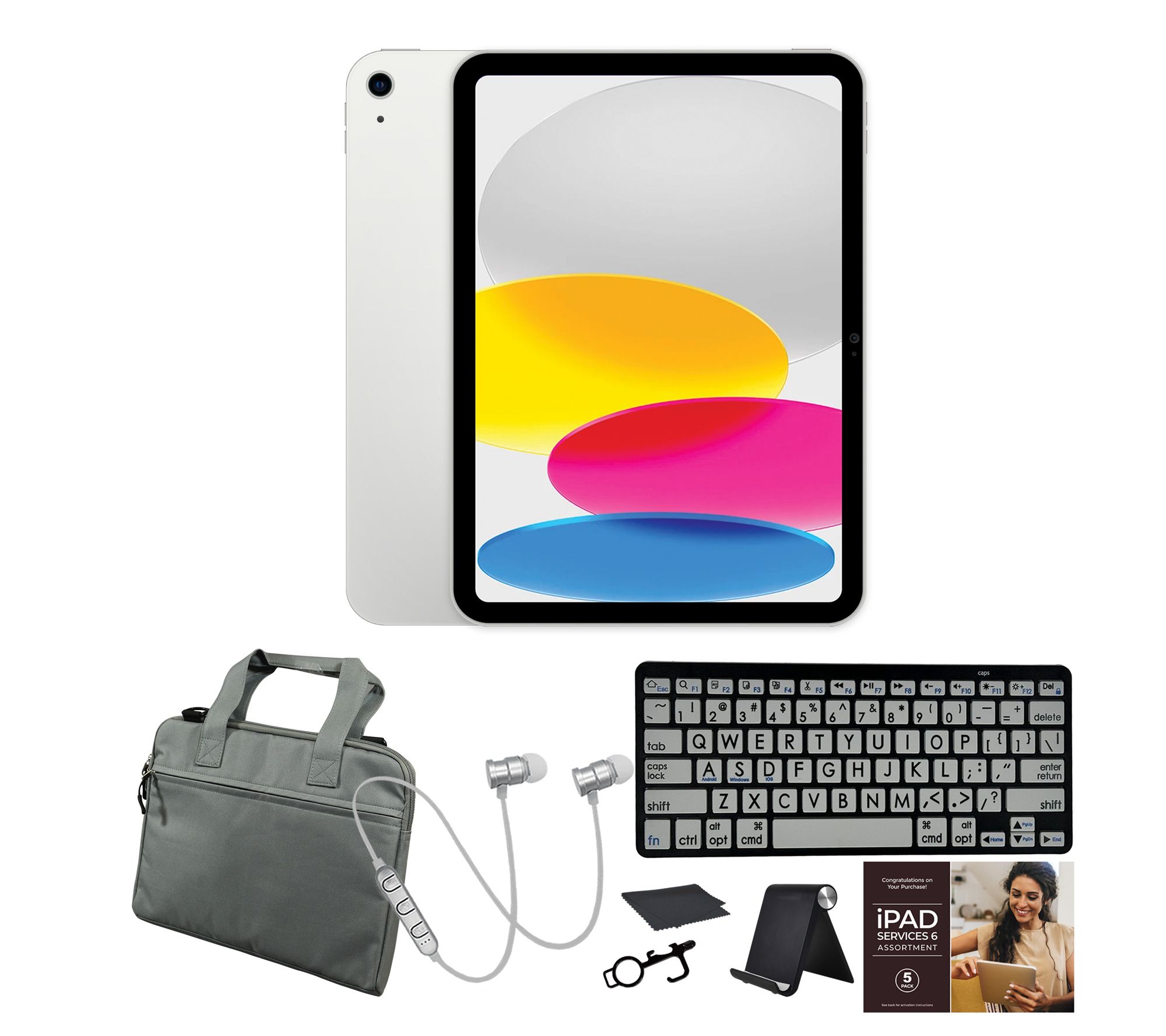 Apple iPad 10.9" Gen 10 64GB w/ Large Print Bluetooth Keyboard & More