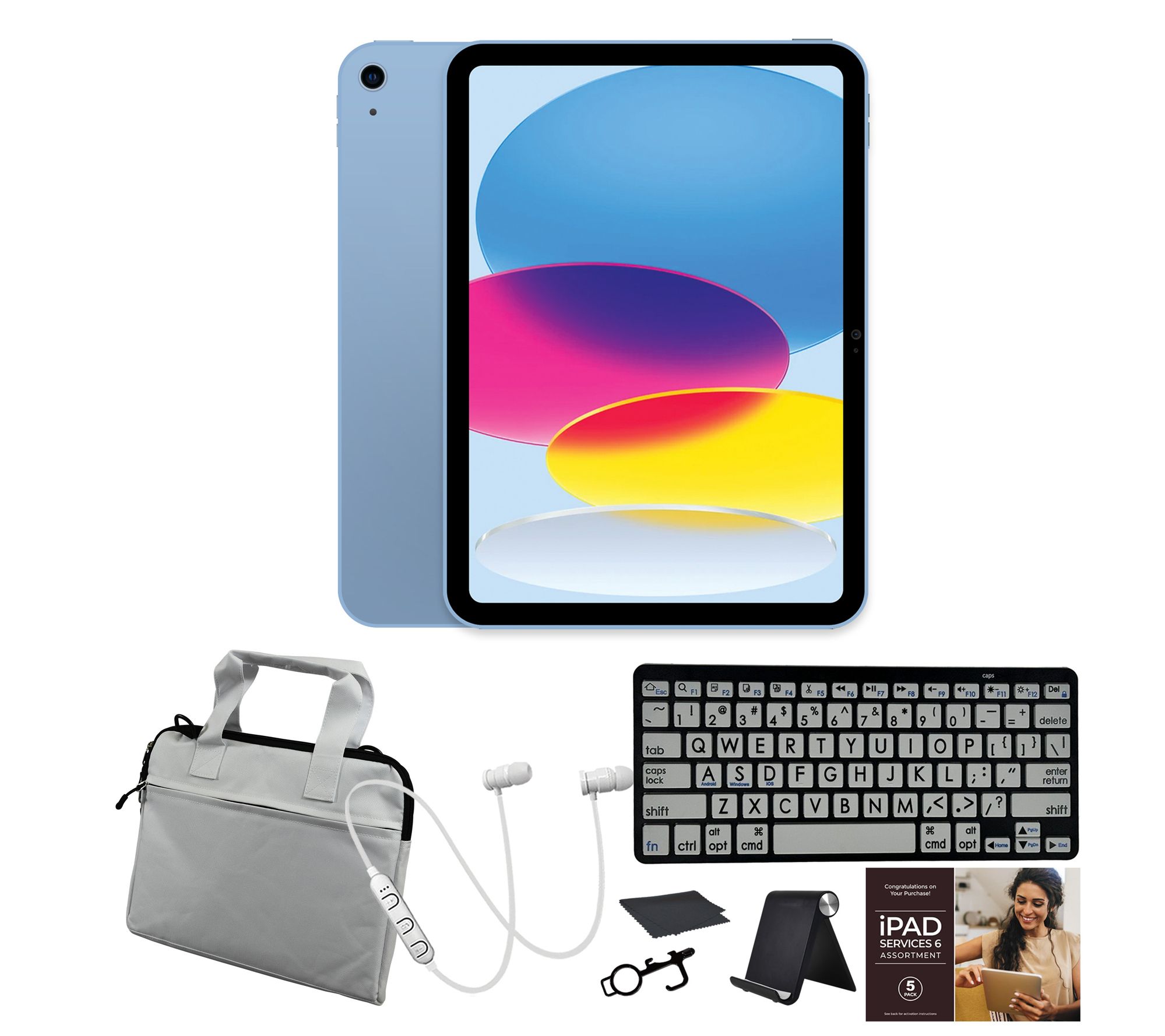 Apple iPad 10.9" Gen 10 64GB w/ Large Print Bluetooth Keyboard & More