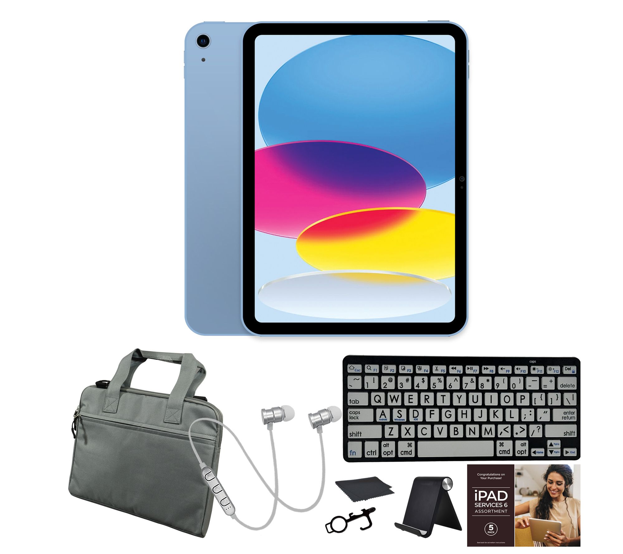 Apple iPad 10.9" Gen 10 64GB w/ Large Print Bluetooth Keyboard & More