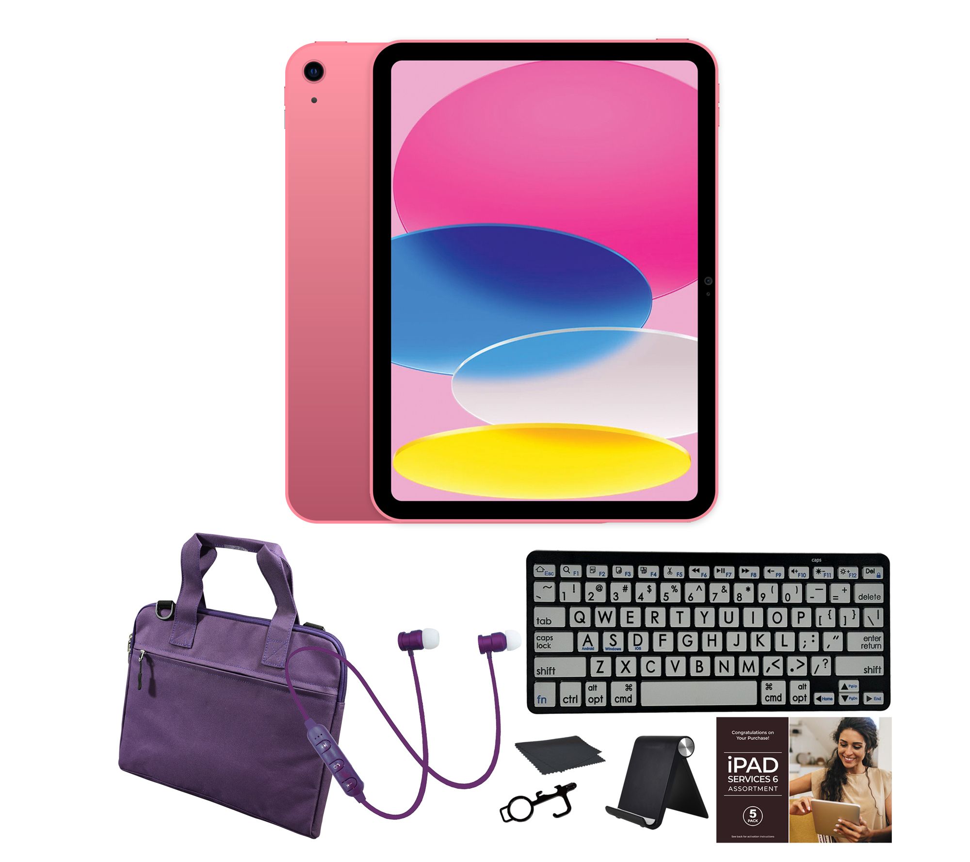 Apple iPad 10.9" Gen 10 64GB w/ Large Print Bluetooth Keyboard & More