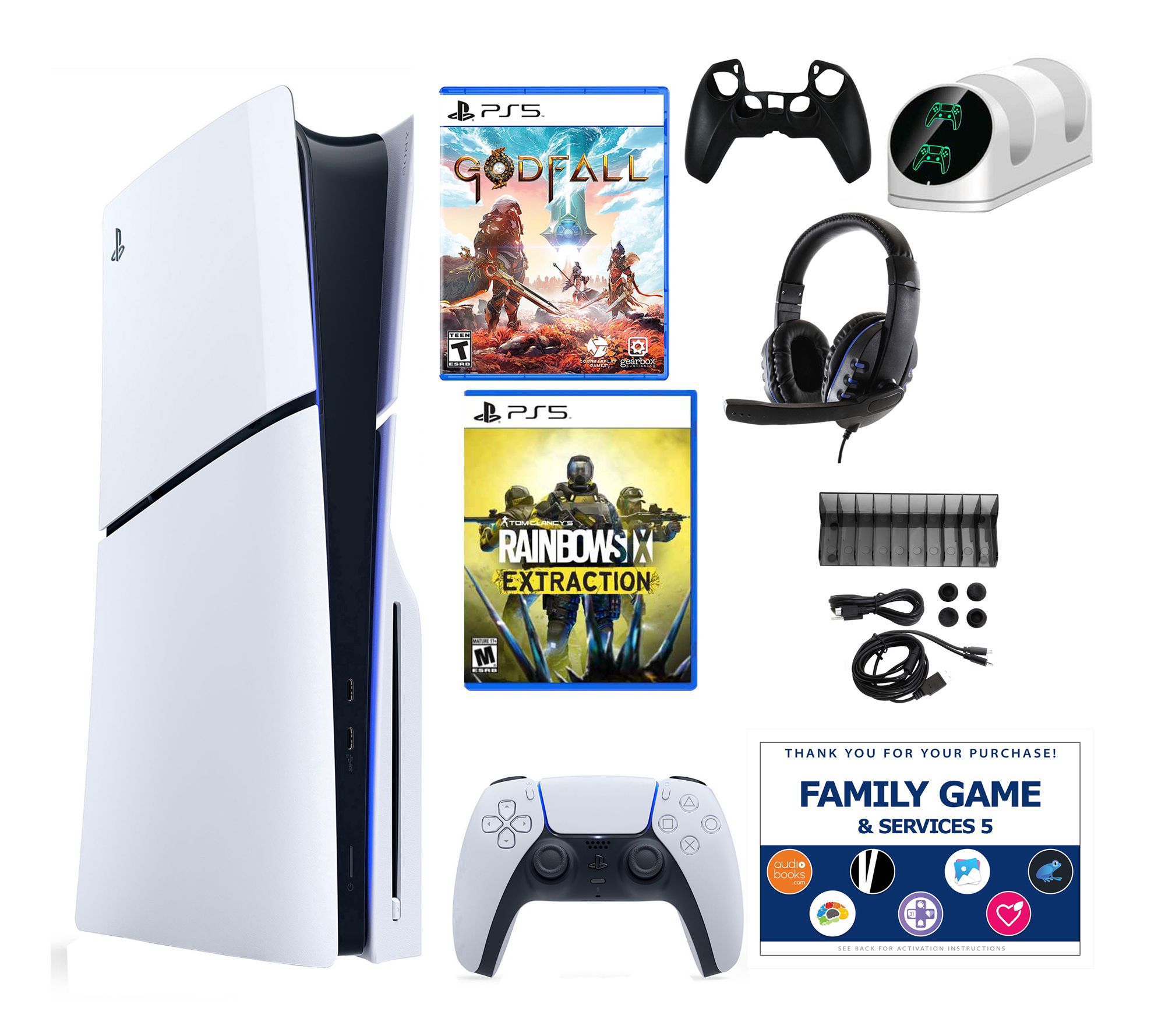 PS5 Slim Core with 2 Games, Accessories Kit & Voucher