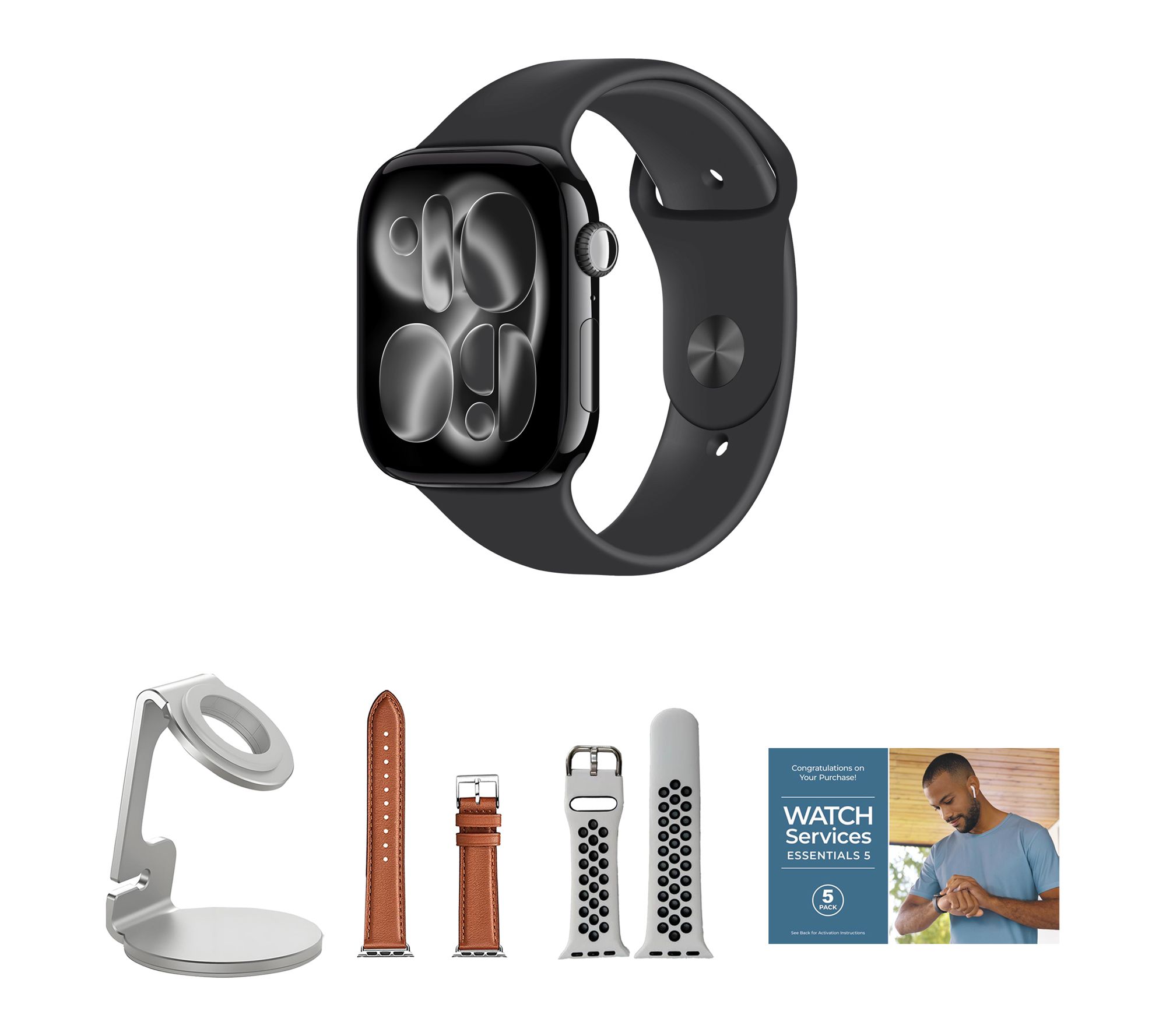 Apple Watch Series 11 GPS 46mm M/L with Leather Band & Charging Stand