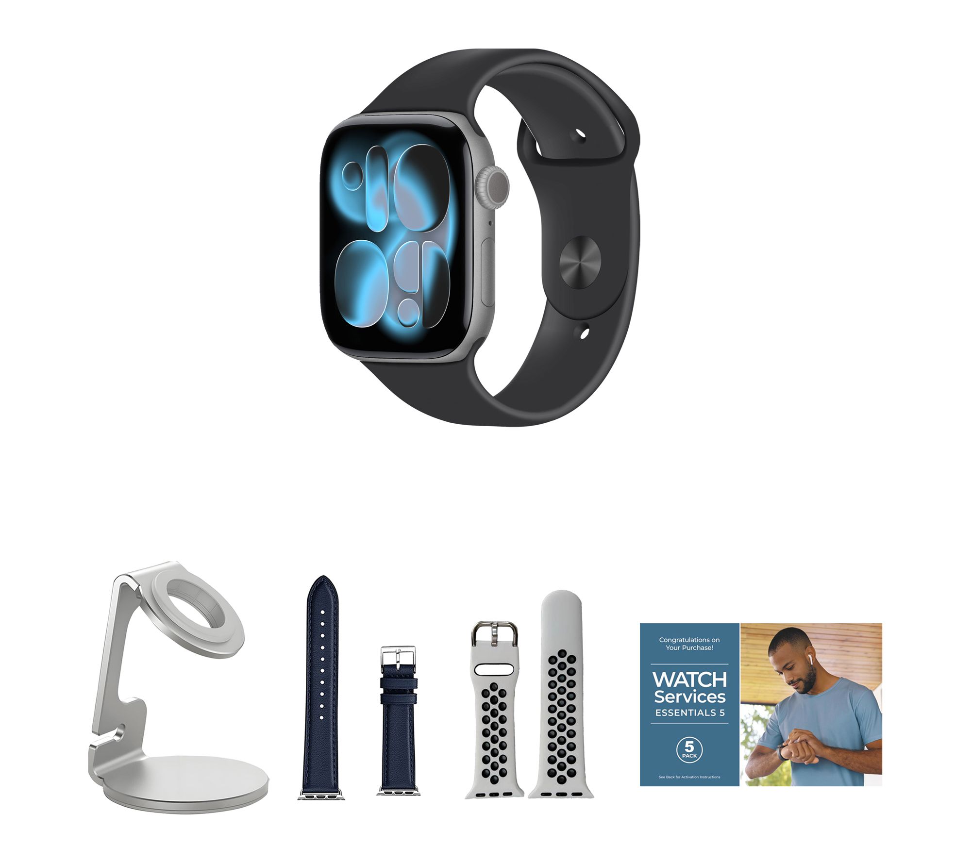 Apple Watch Series 11 GPS 46mm M/L with Leather Band & Charging Stand