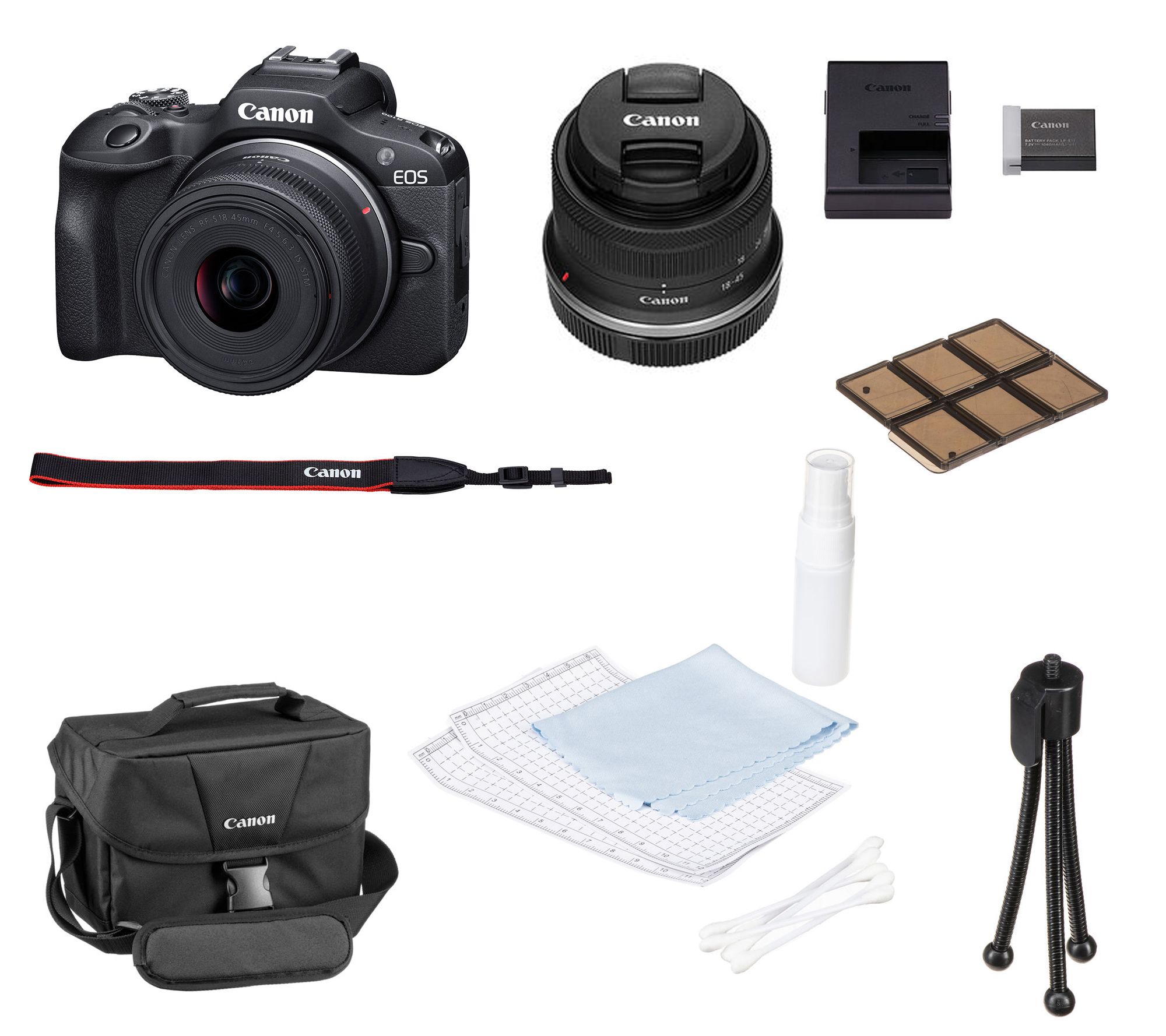 Canon EOS R100 Mirrorless Camera with 18-45mm Lens + 64GB Memory Card,  Case, Hood, Grip-Pod, Filter Professional Photo Bundle 