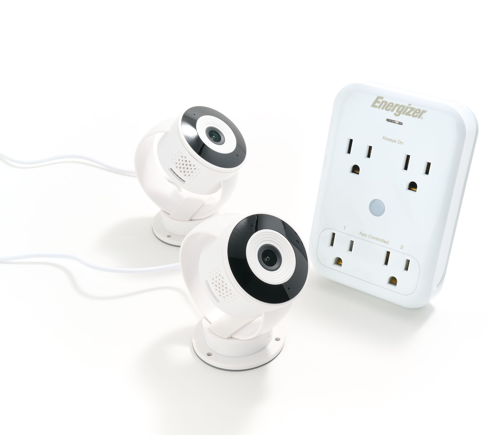 Energizer 1080p Wifi Cam 2pk with Smart 4-Outlet Wall Tap