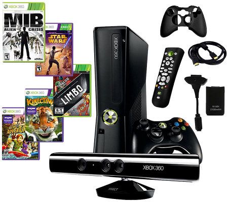 Xbox 360 Slim 4GB Kinect Bundle with 5 Games and Accessories — QVC.com