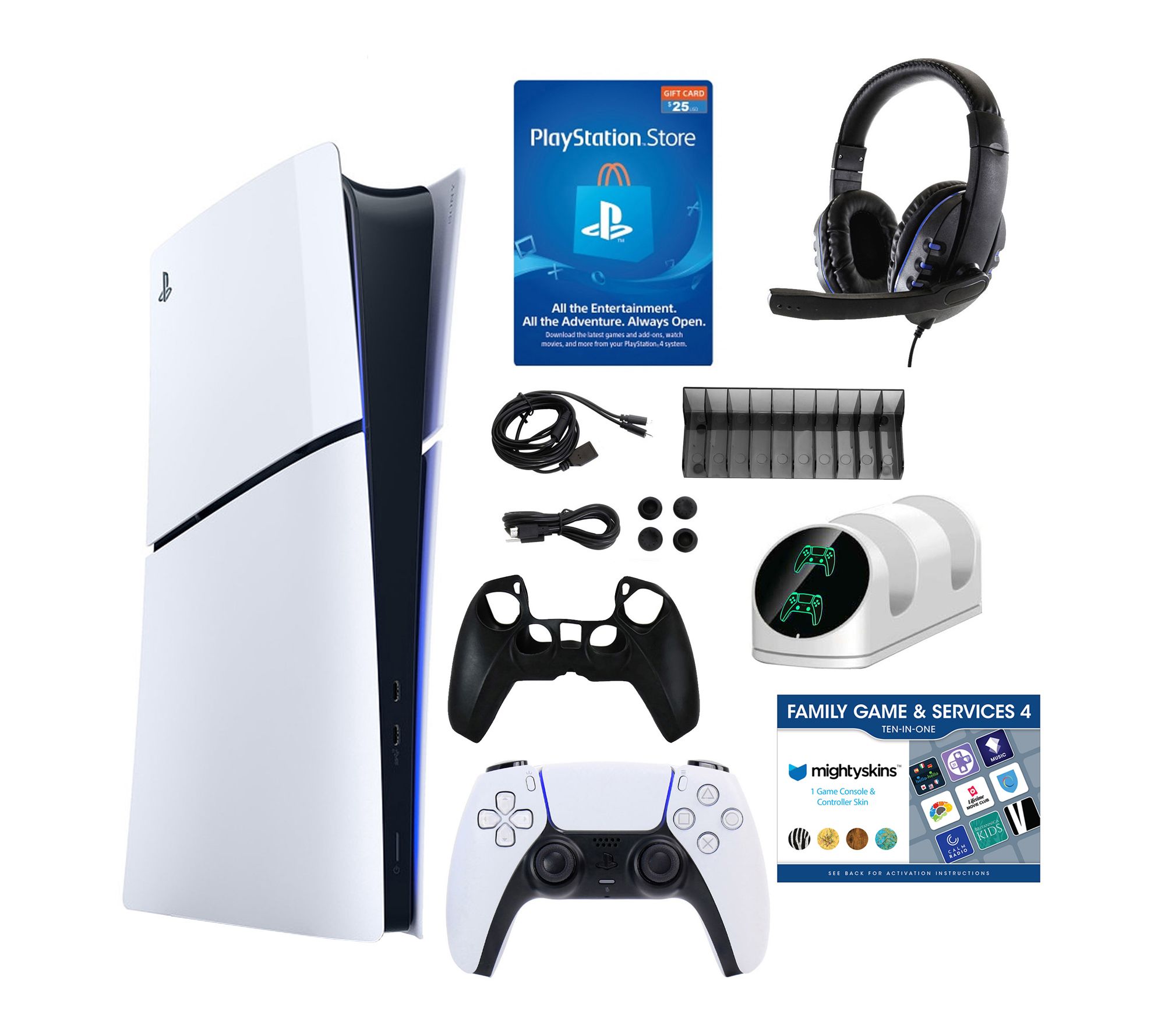 PS5 Slim Digital Console with 25 PSN Card, Accessories Kit and