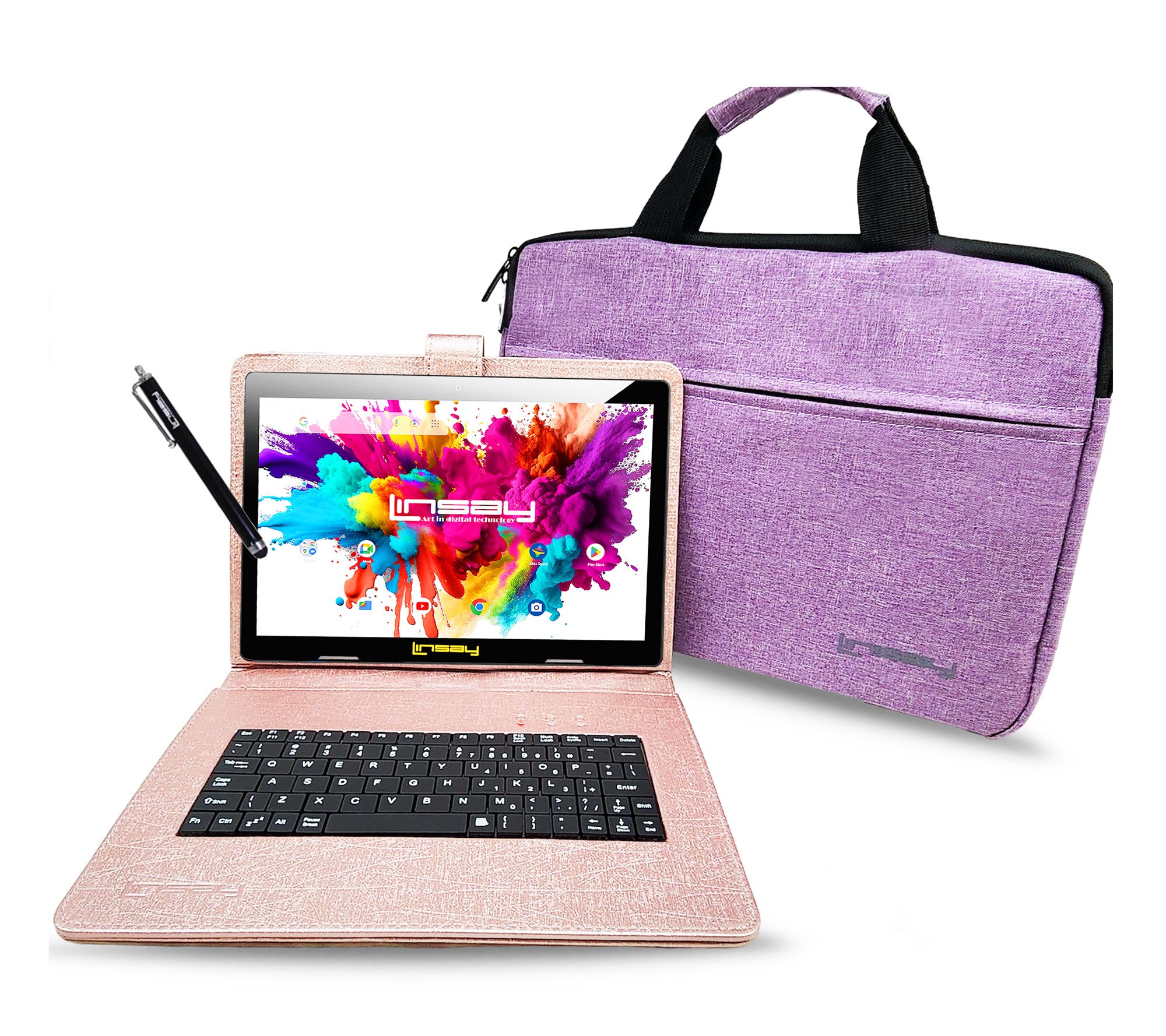 LINSAY 10.1" 128GB Octa-Core Android 13 Tablet w/ Keyboard & Accs