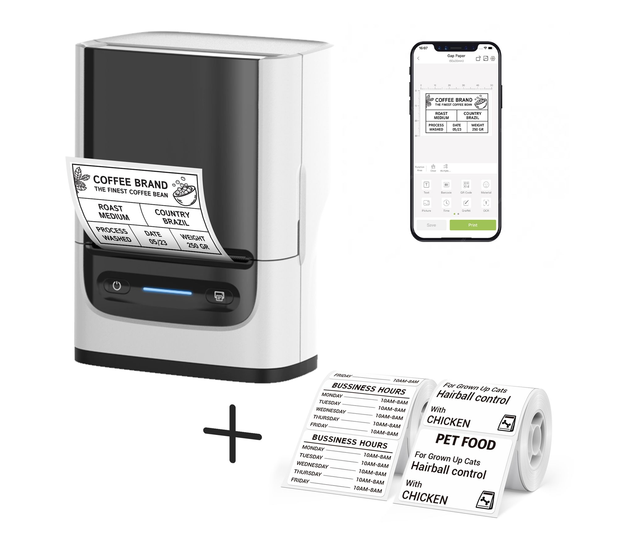 Nelko PM220 Bluetooth Label Printer with 100pcRoll & 230pc Ro