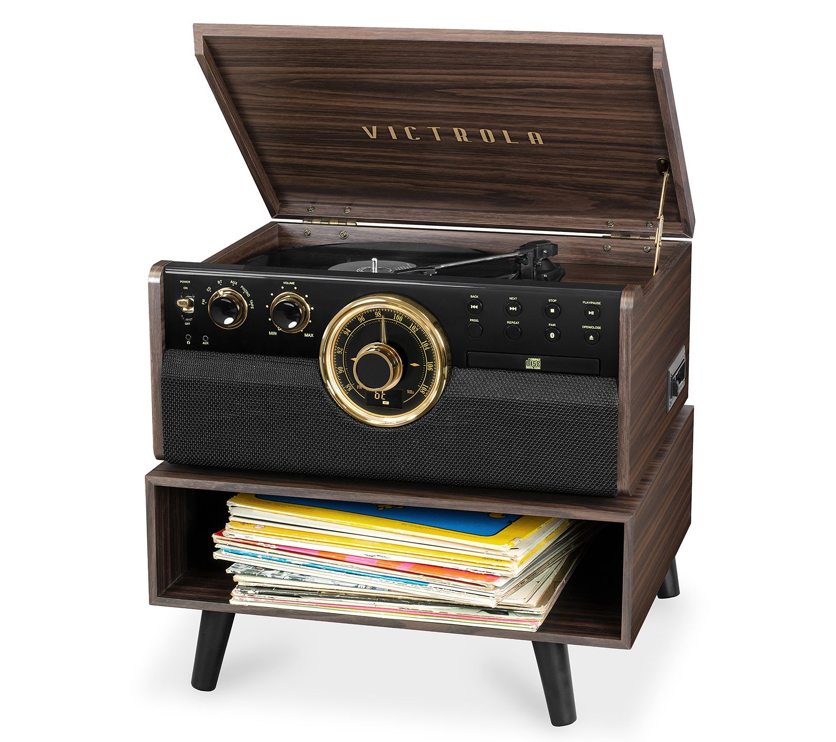 victrola modern matte white turntable with bluetooth speakers