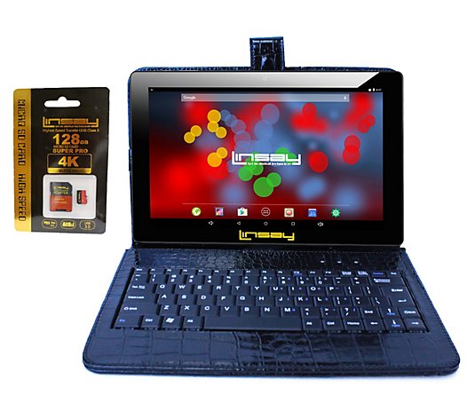 LINSAY 10" IPS Android 12 w/ Croc Keyboard & 128GB SD Card