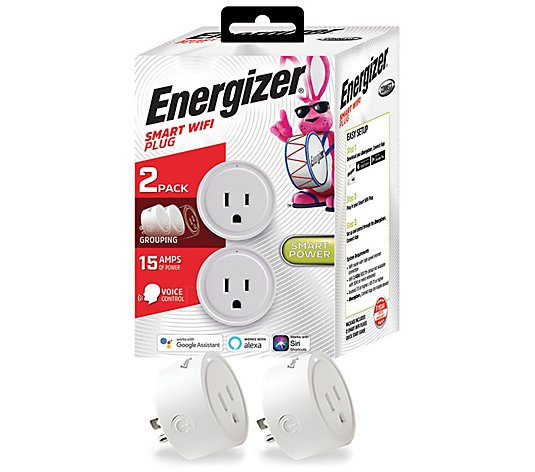 Energizer Set of 2 Smart Wi-Fi Plugs 15amps with Voice Control