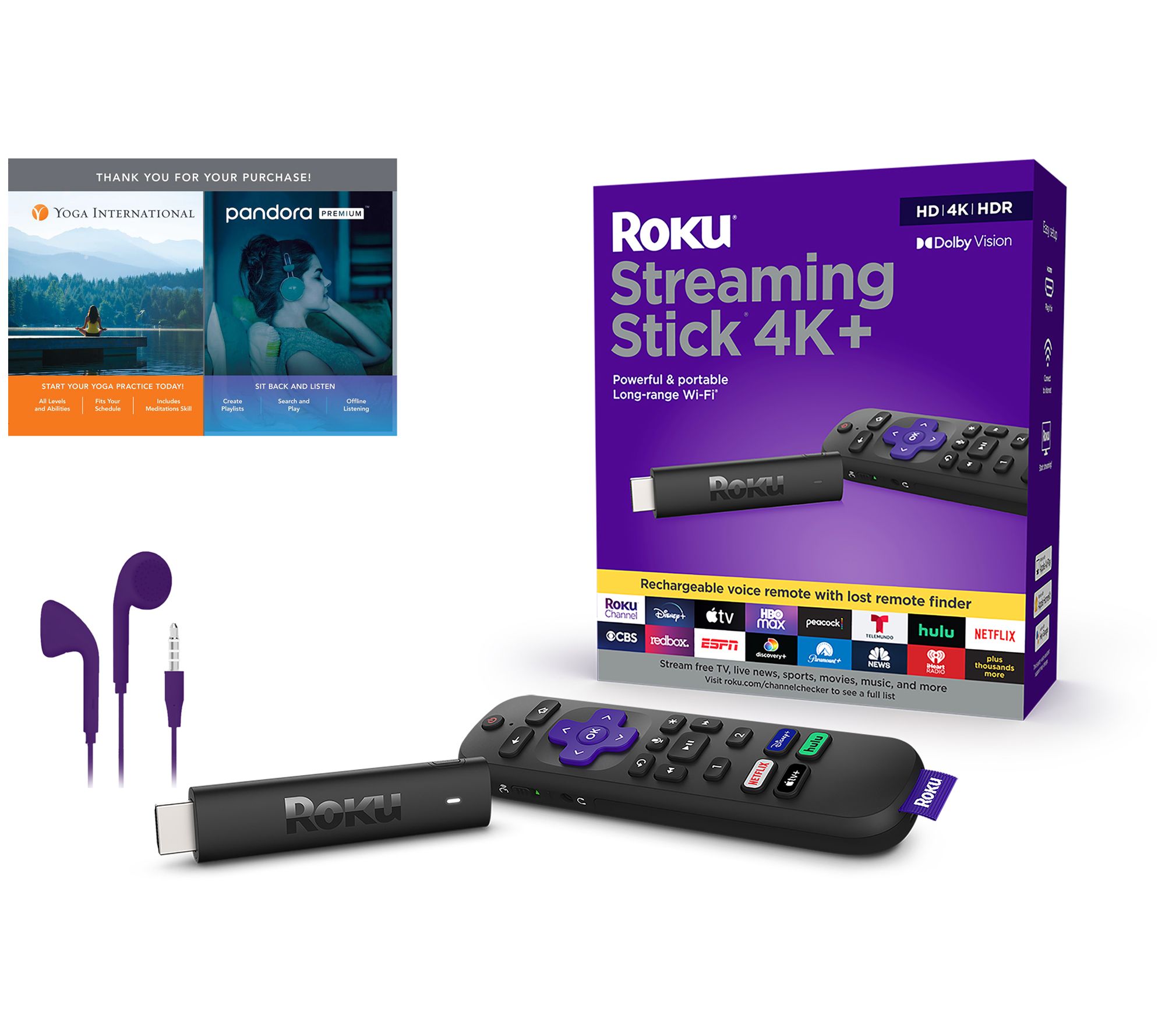 Roku Streaming Stick 4K+ with Voice Remote, Wired Earbuds and Voucher
