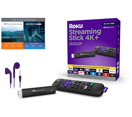 Roku Streaming Stick 4K+ with Voice Remote, Wired Earbuds and Voucher