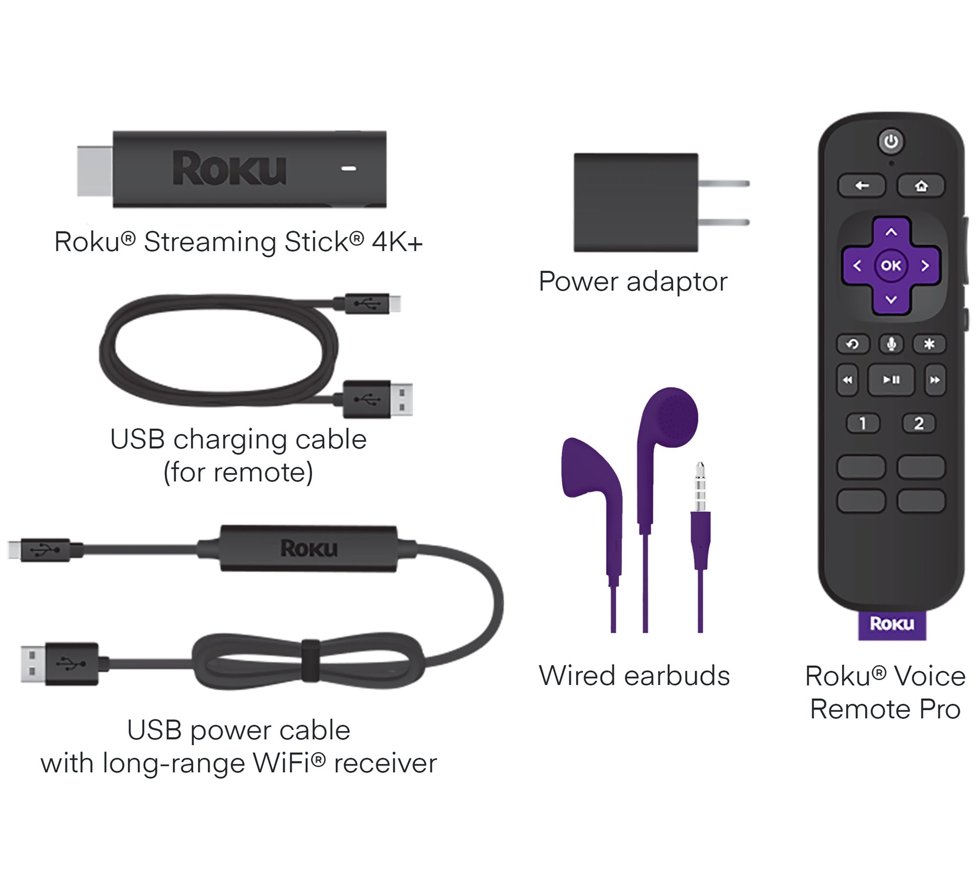 Roku Streaming Stick 4K+ with Voice Remote, Wired Earbuds and