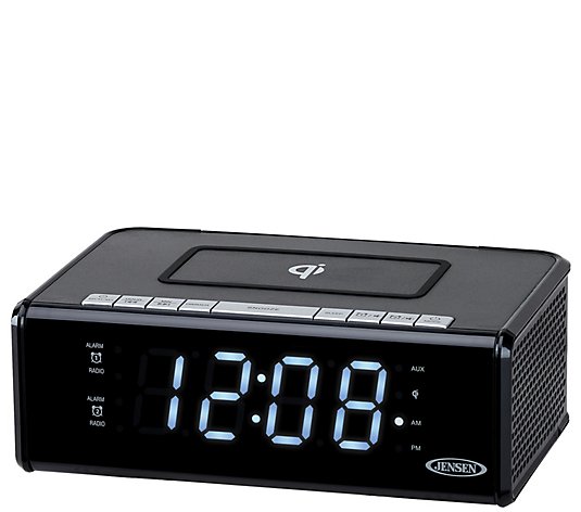 JENSEN Dual Alarm Clock Radio with Qi Charging