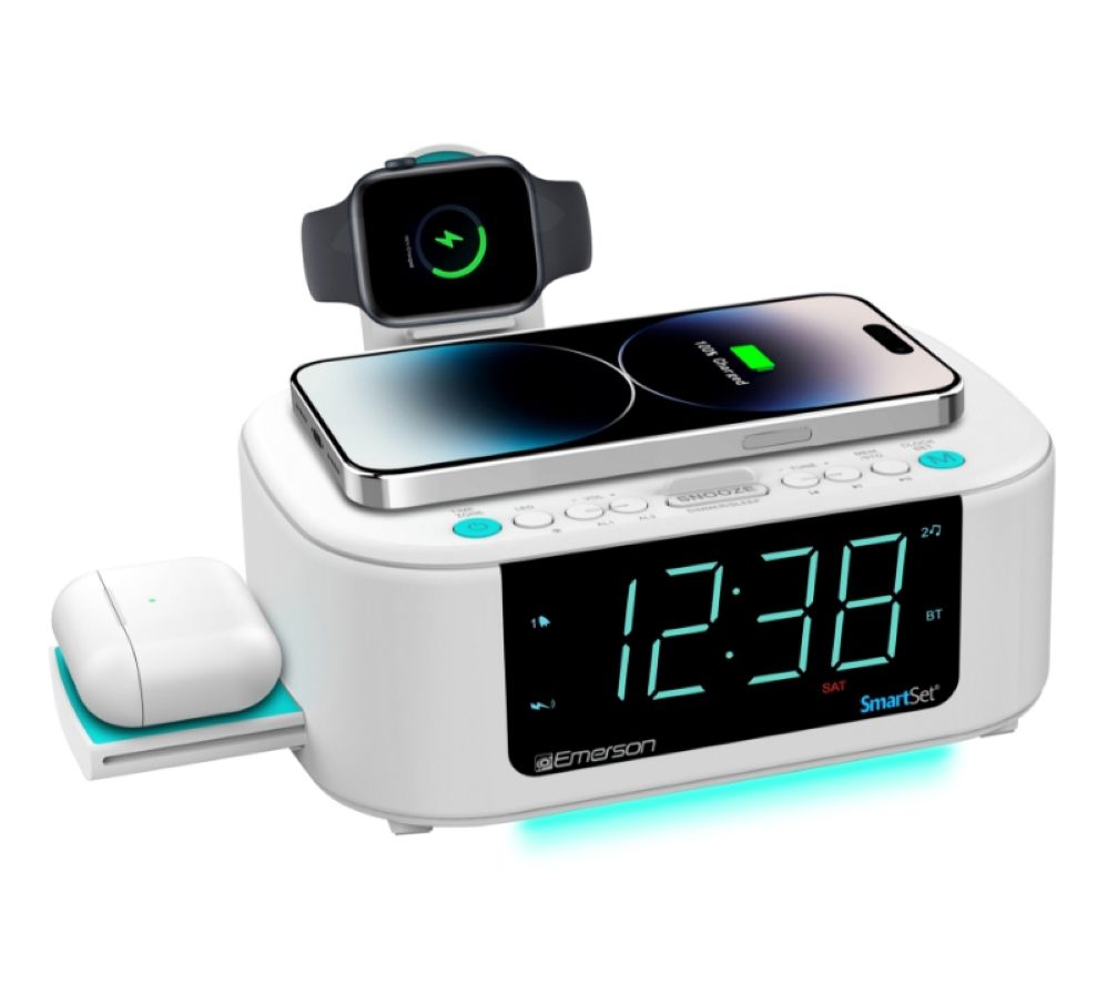 Emerson SmartSet Wireless Charging Dual Alarm F M Clock Radio