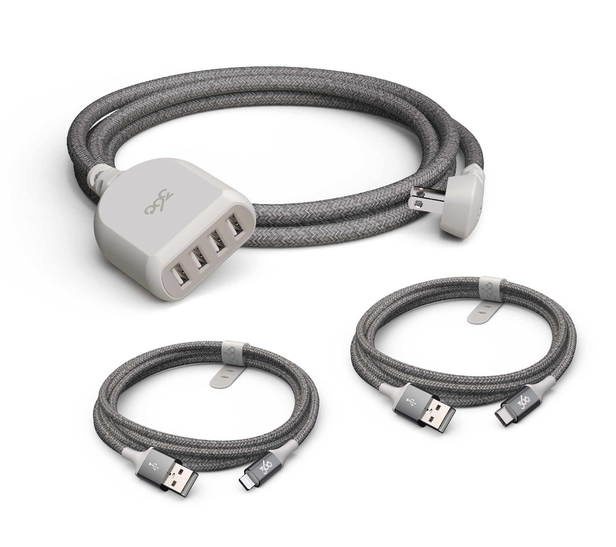 360 Electrical 4-Port USB Hub w/ 6' Braided Cord & (2) 4' Charging Cables