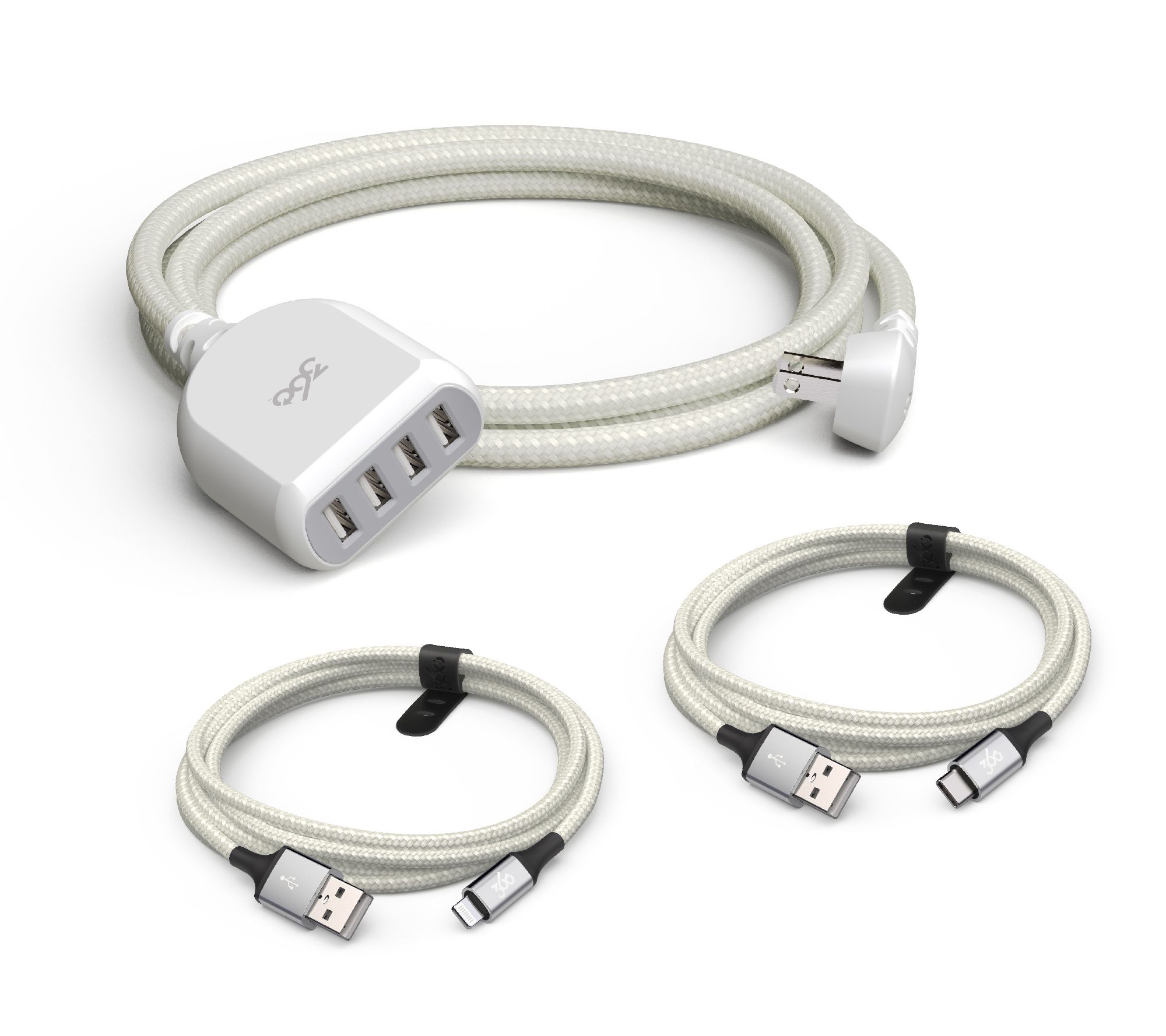 360 Electrical 4-Port USB Hub w/ 6' Braided Cord & (2) 4' Charging Cables