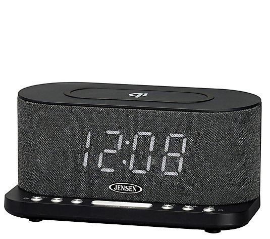 JENSEN Dual Alarm Clock Radio with Wireless QiCharging