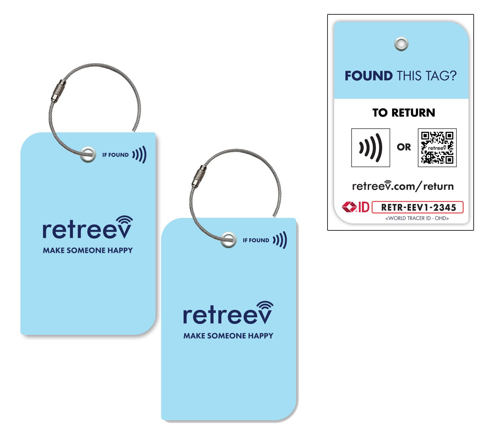 Retreev Set of 2 Smart Luggage Tags with QR Sticker Bundle