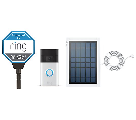 Ring Video Doorbell 2nd Generation with Solar Yard Sign & Panel and RA+