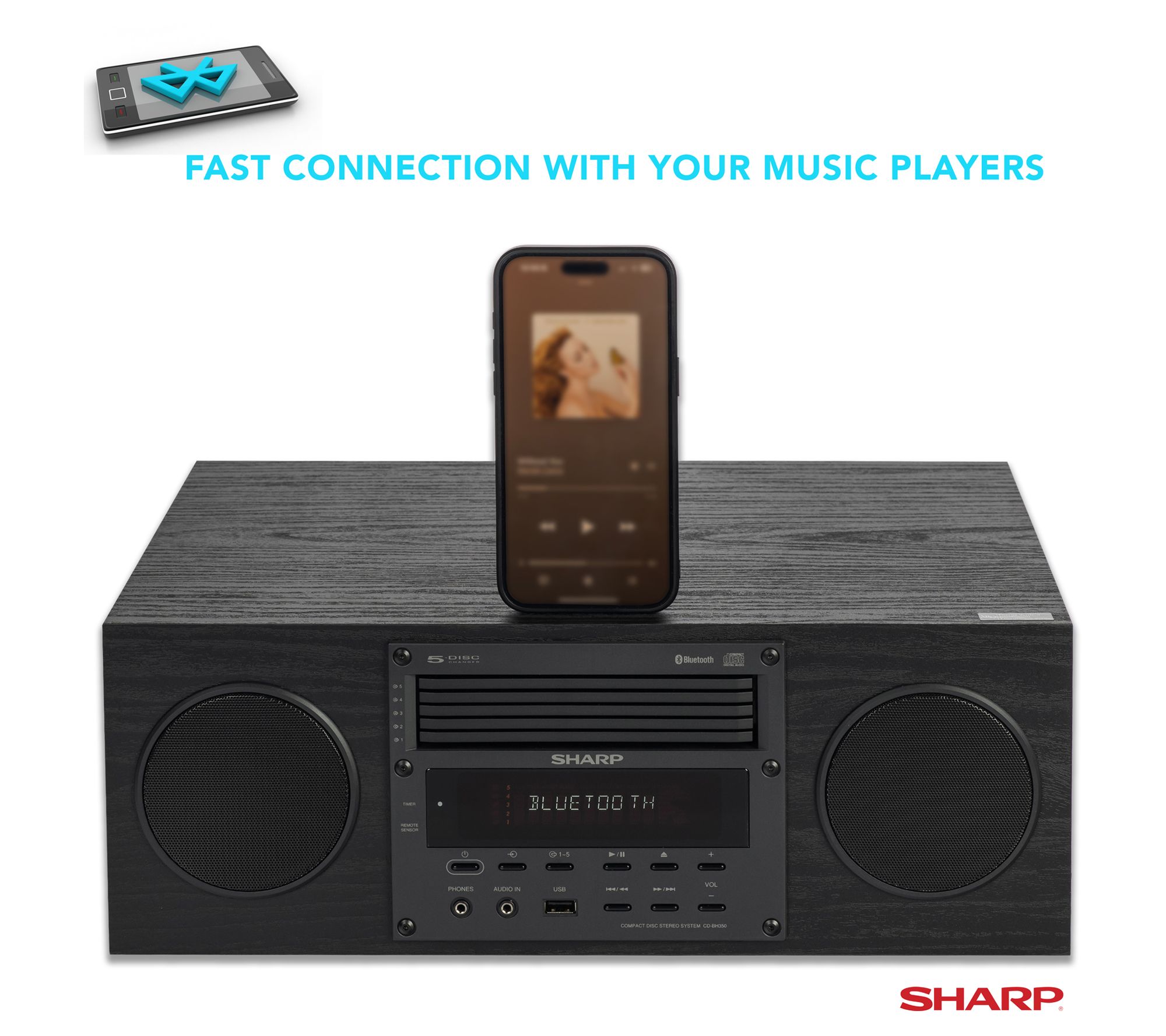 Sharp CD-BH350 5-CD Wood Compact Disc Stereo System - QVC.com
