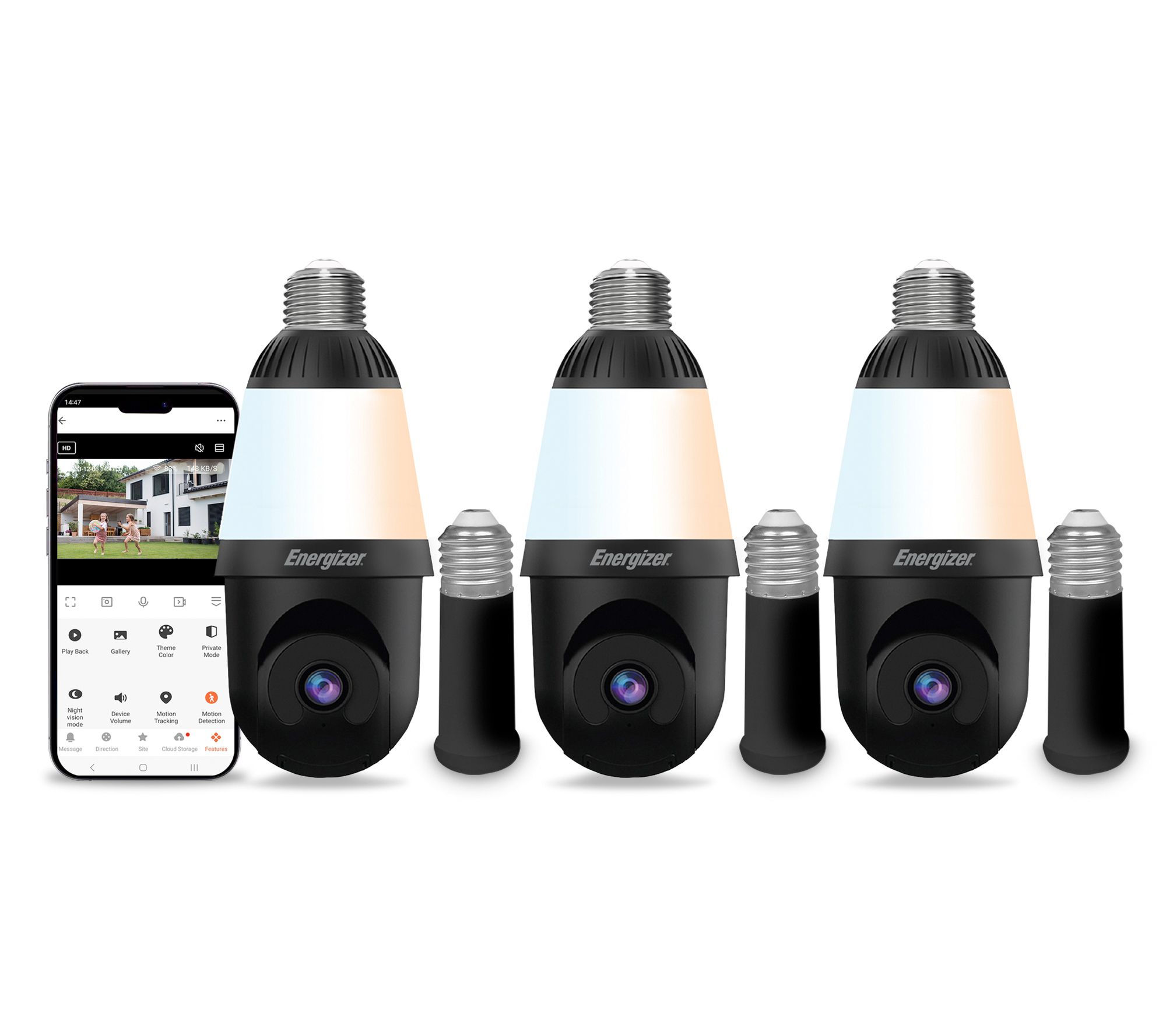  Energizer Smart Indoor/Outdoor Socket Pan & Tilt Cam with Extender 3 Pack