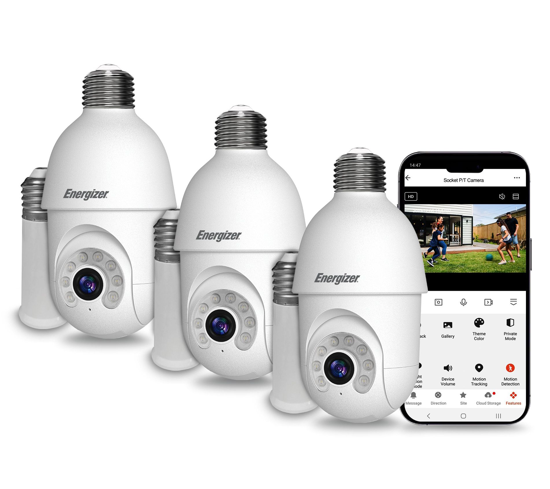 Energizer Smart Indoor/Outdoor Socket Pan & Tilt Cam with Extender 3 Pack