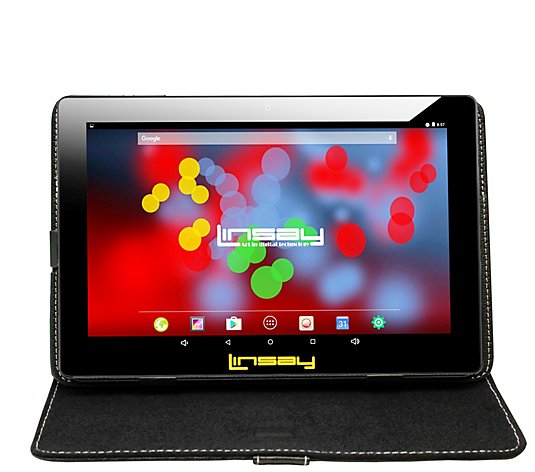 LINSAY 10.1" 16GB Android Tablet  - 2GB RAM w/Leather Case