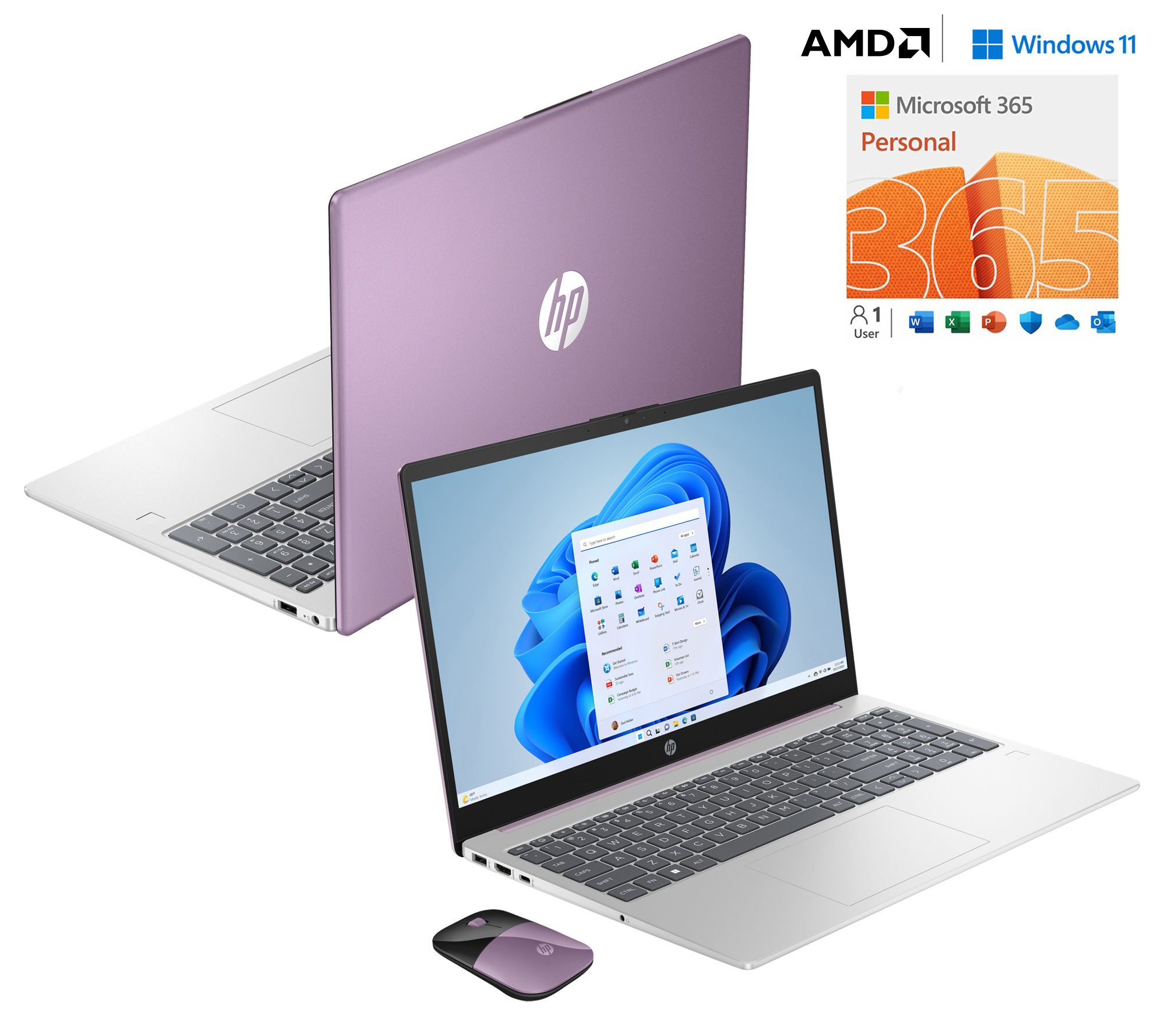 HP 15.6" Laptop AMD Athlon 4GB 128GB SSD with MS365