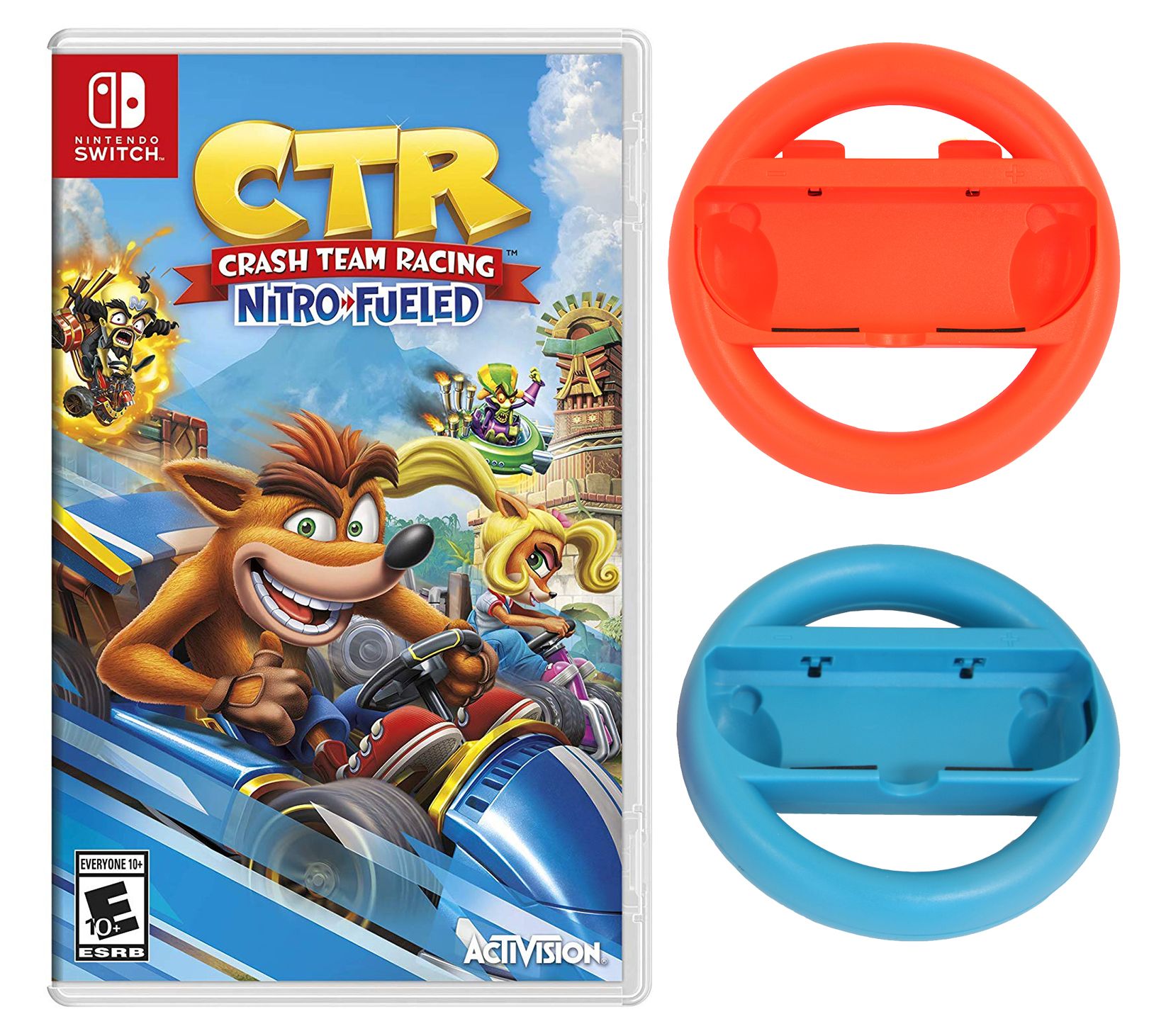 Nintendo Switch Crash Team Racing & 2 WirelessSteering Wheels