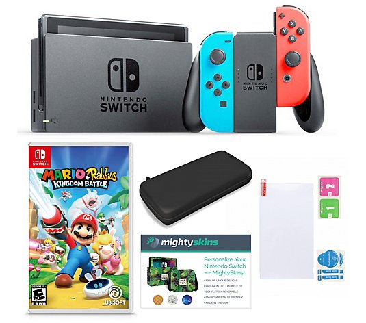 Nintendo Switch with Mario Rabbids Kingdom Battle and Accessories